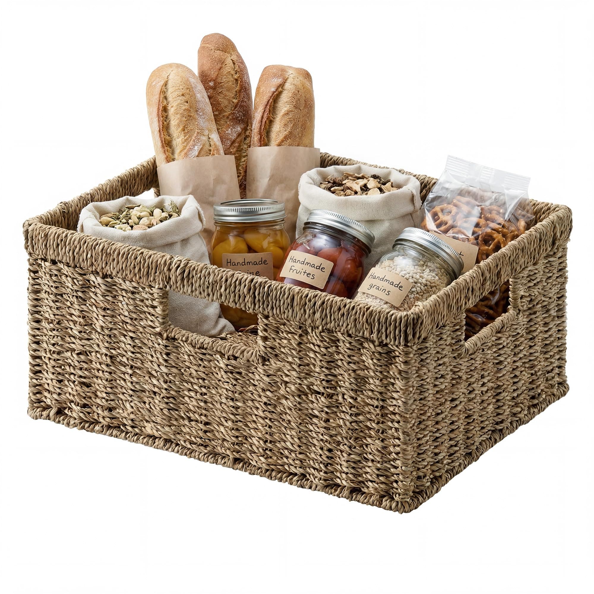 Large Wicker Baskets for Organizing, Seagrass Storage Basket with Built-in Handles for Pantry, Entryway, Living Room, 1 Pack