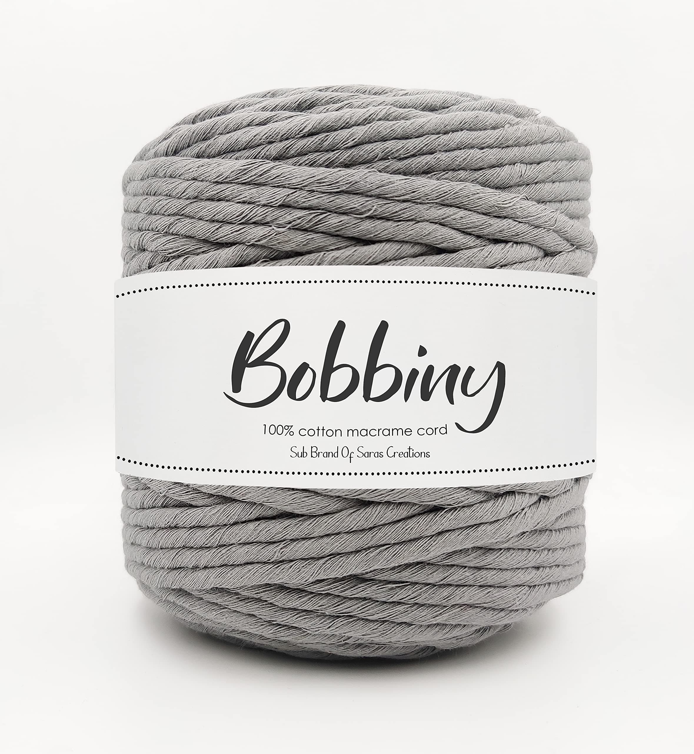 BOBBINY | Single Strand Cotton Macrame Cord Thread Rope for Crafts, Macrame DIY and Other Projects | Grey | 4mm, 100 Meter