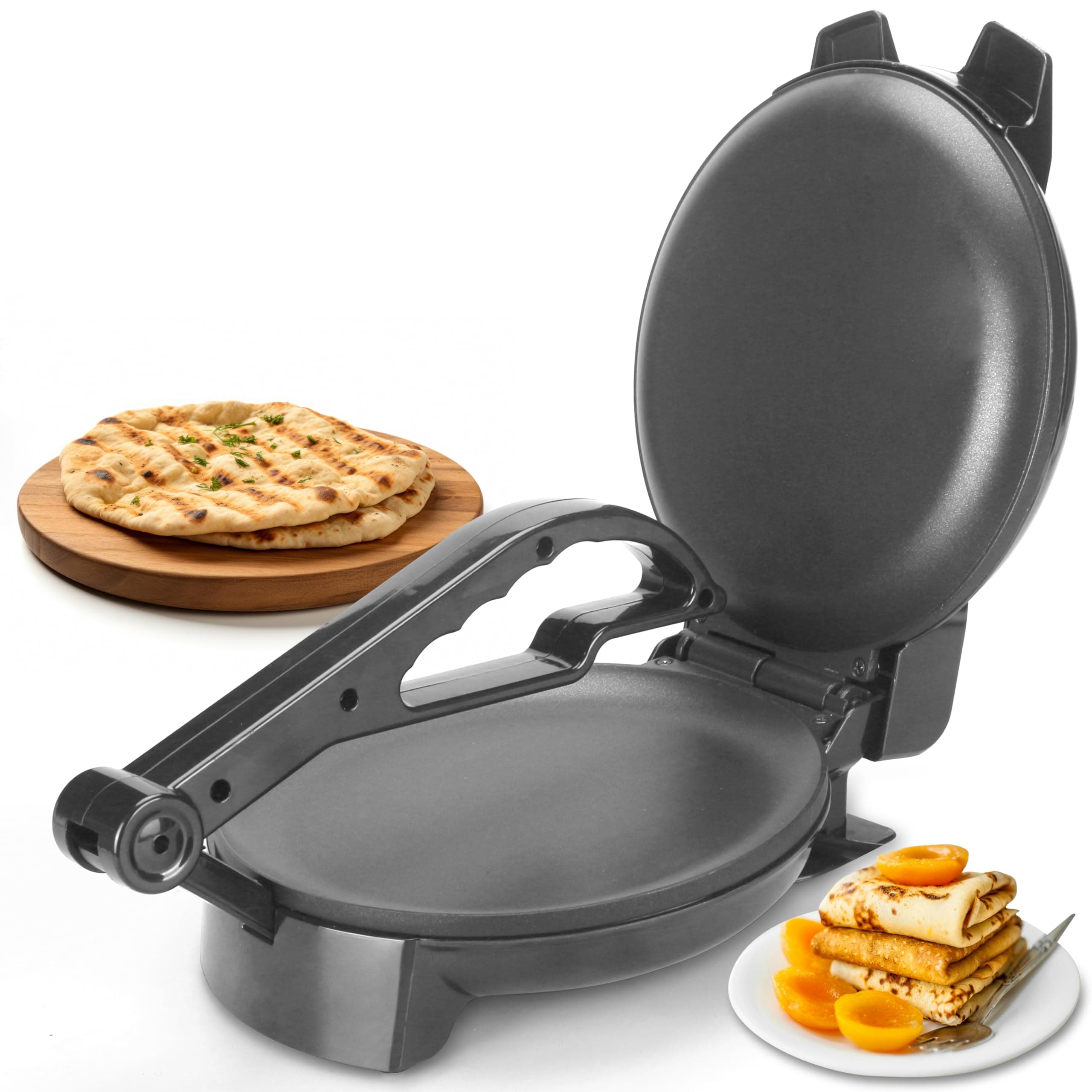 Compact Roti Maker, 8'' Electric Tortilla Maker Machine, Maquina Para Hacer Tortillas, Electric Tortilla Press, Prensa Para Tortillas, Crepe Maker, Recipe Included, Black