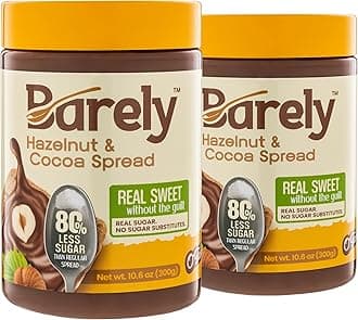 Hazelnut & Cocoa Spread by Barely, Low Sugar & No Artificial Sweeteners, Vegan, Keto Friendly, Delicious Chocolate Spread & Dessert Dip – High in Fiber with just 3.2 g Cane Sugar per Serving (2-Pack)
