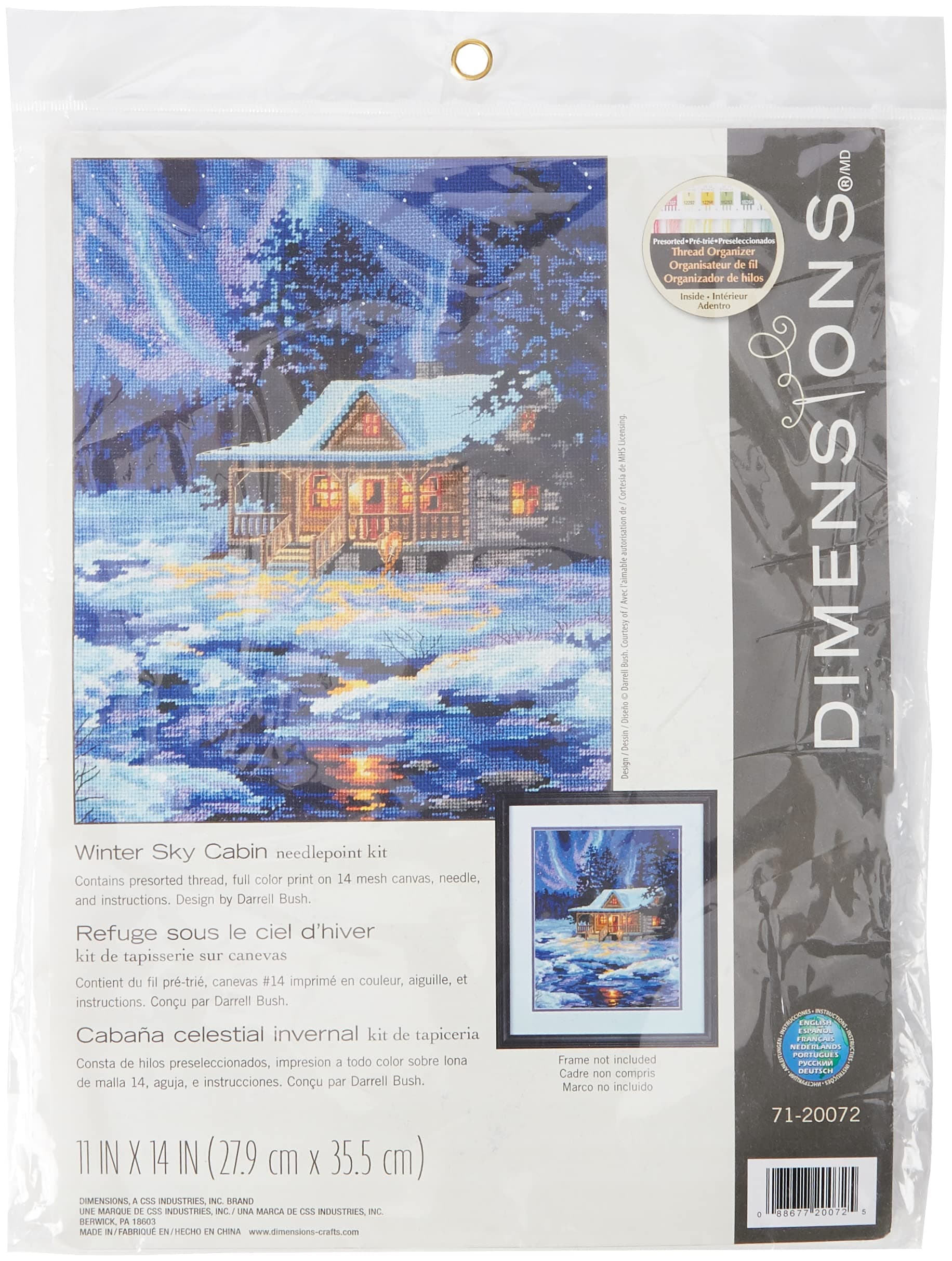 Needlepoint Kit, Winter Sky Cabin, 11'' x 14'',Blue