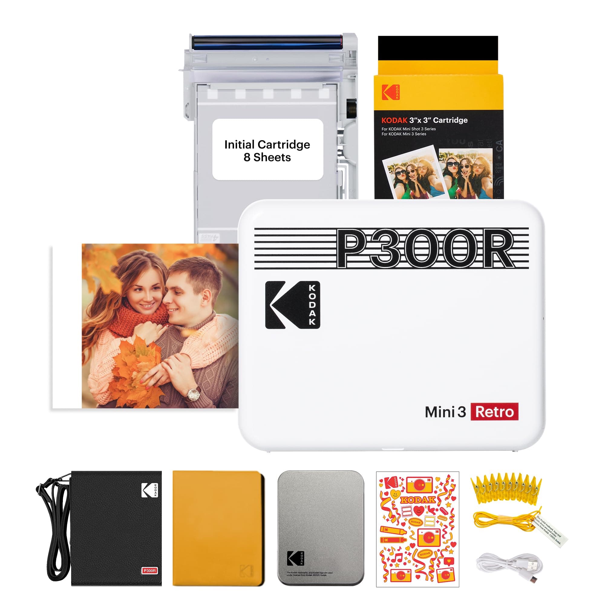 Mini 3 Retro 3x3'' Portable Photo Printer, 38 Sheets Gift Bundle, Bluetooth Smartphone Printer for iPhone & Android, Instant Color Prints, 4PASS Dye Sublimation, White