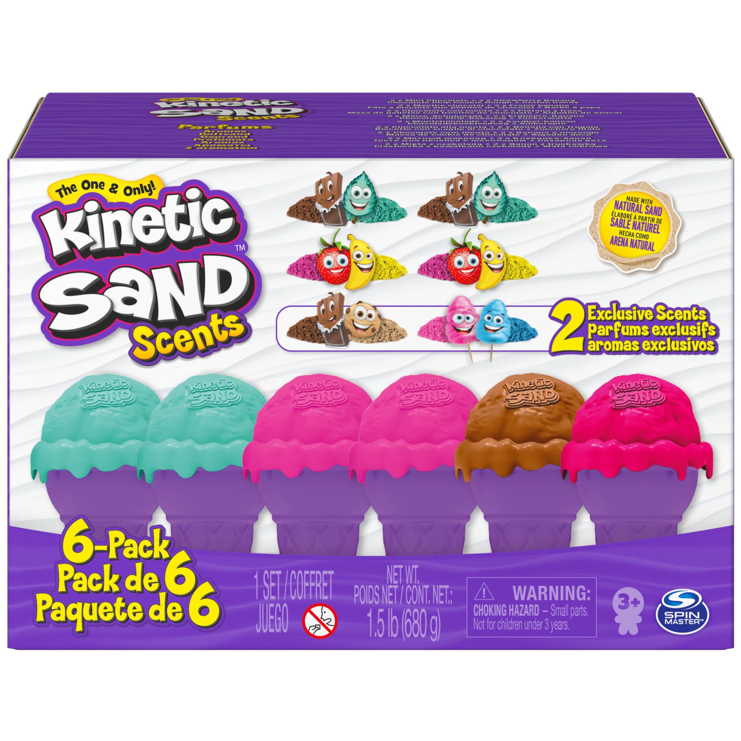 Kinetic Sand Scents, Amazon Exclusive Ice Cream Cone Container 6-Pack with 680g of All-Natural Scented Sand (Only Available On Amazon)