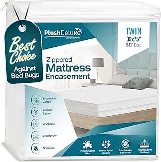 PlushDeluxe Twin Size Premium Mattress Encasement - Zippered Waterproof, Bedbug Proof Design, 6-Sided Protection - Hypoallergenic Cotton Terry Fabric 9-12" Depth