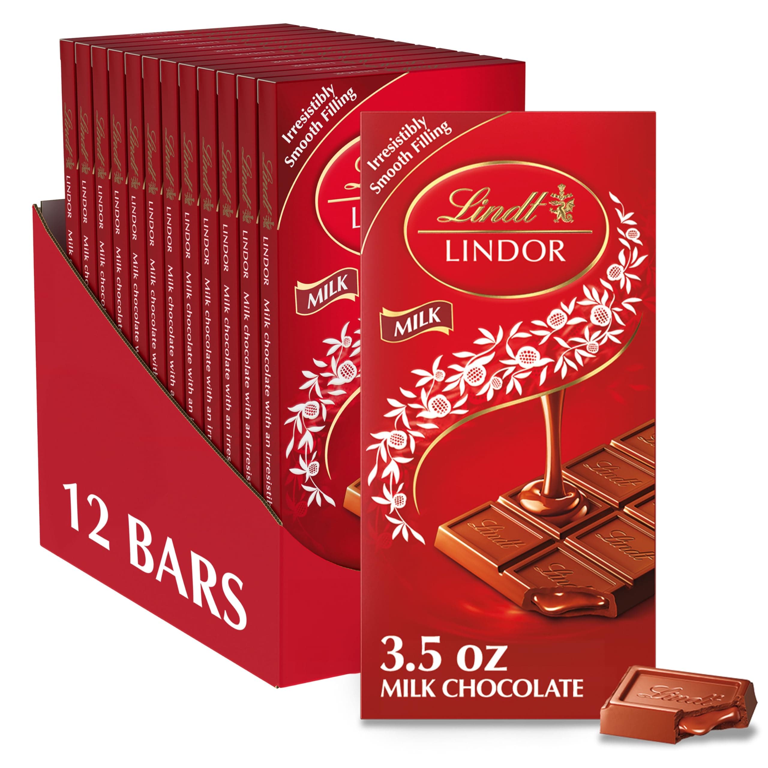 LINDOR Milk Chocolate Truffle Bar, Easter Chocolate Candy Bar with Smooth Center, 3.5 oz. (12 Pack)
