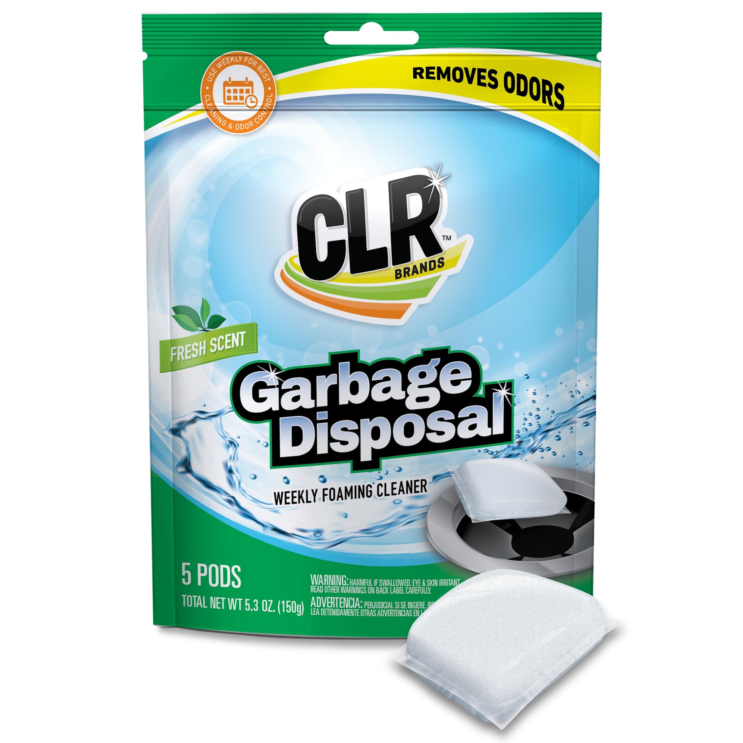 CLR - GDC-6 Fresh & Clean Garbage Disposal, Fresh Scent Weekly Foaming Cleaning Pods, 5 Pods Total