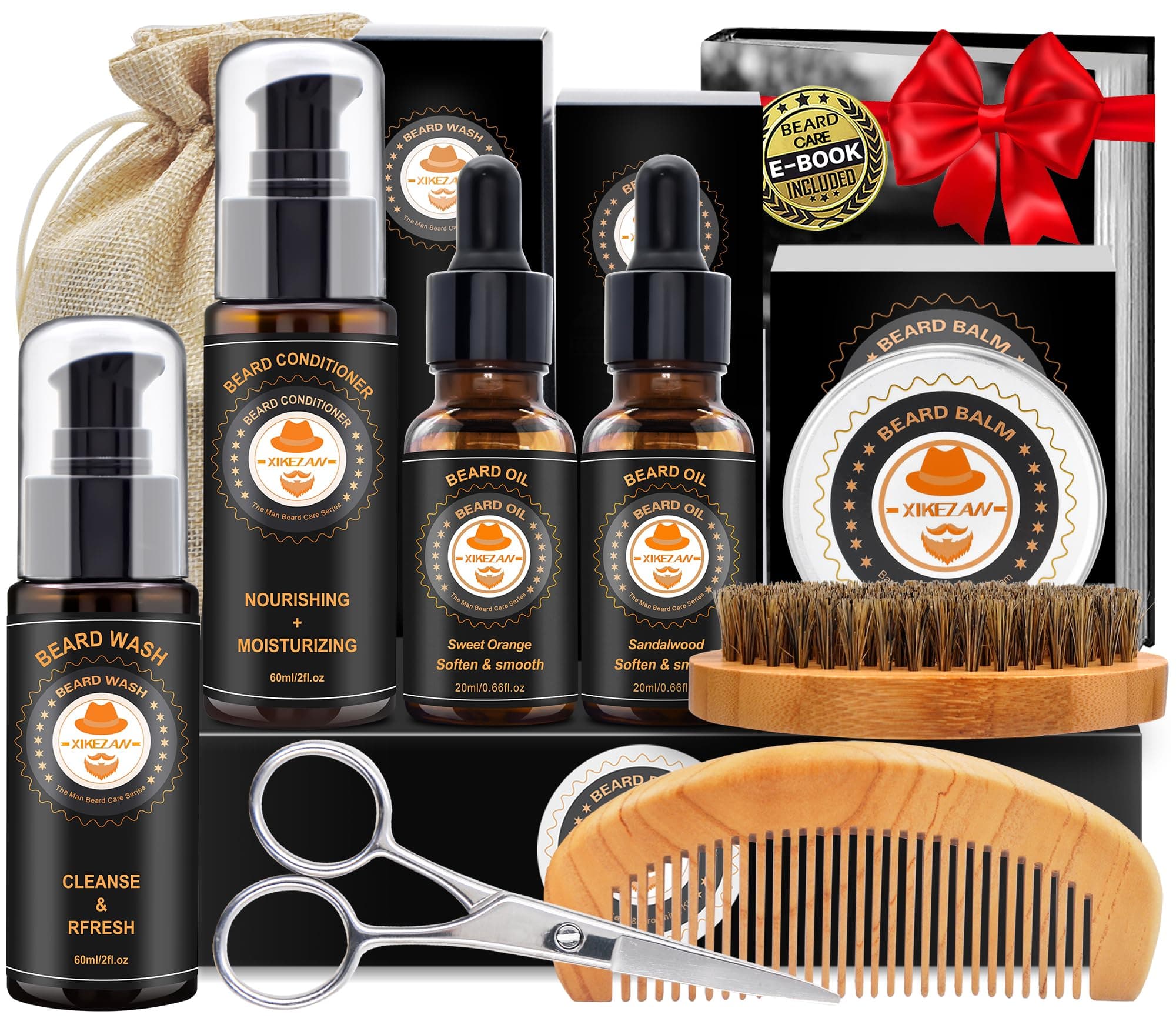 Beard Grooming Kit for Men Gifts w/Beard Conditioner, 2 Scent Oil, Birthday Christmas Secret Santa Stocking Fillers Gifts for Men Him Dad Husband Boyfriend