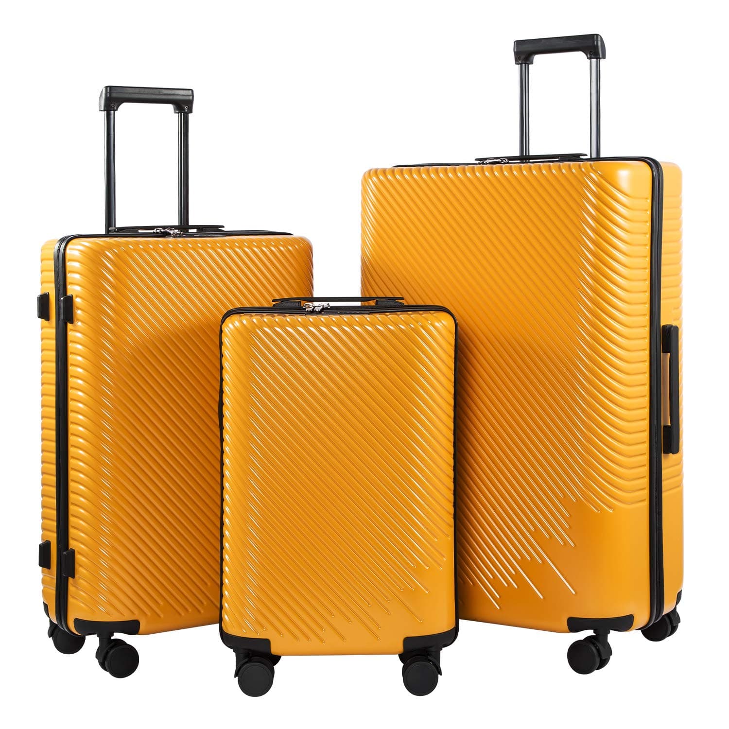 Luggage 3 Piece Sets PC+ABS Spinner Suitcase carry on Fashion (Mustard yellow, One_Size)