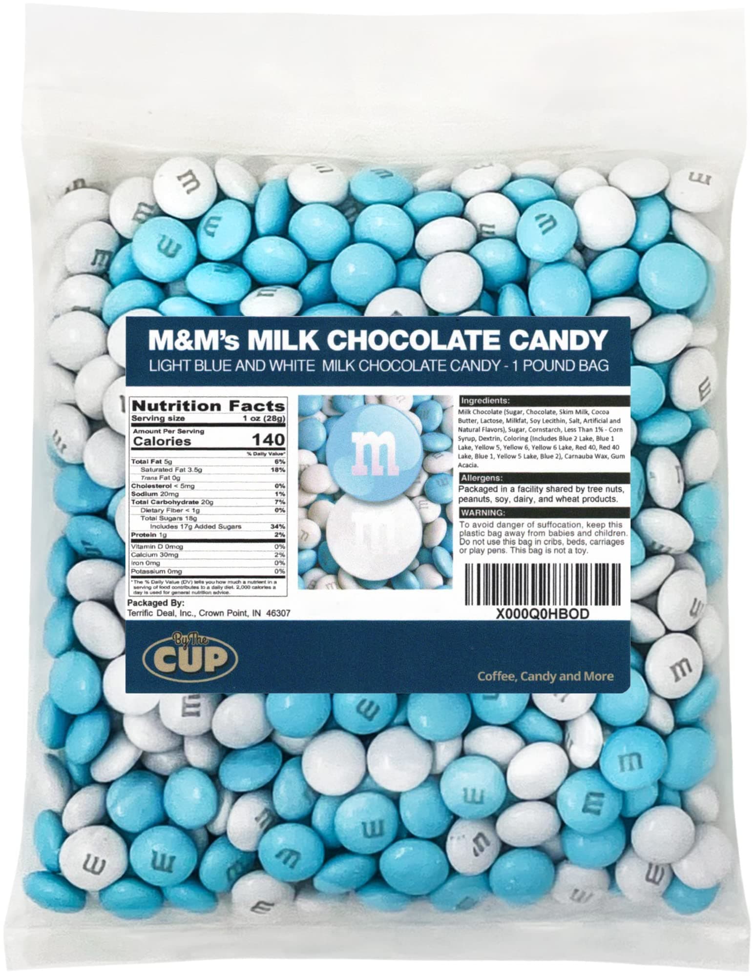 Light Blue & White Milk Chocolate M&M's Candy 1LB Bag