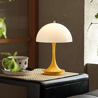 Cute Cordless Mini Mushroom Table Lamp - Rechargeable 3000mAh Battery, Dimmable Touch LED, Portable Bedside Nightstand Light for Bedroom, Kitchen, Bathroom, Office & Study Decor - Yellow