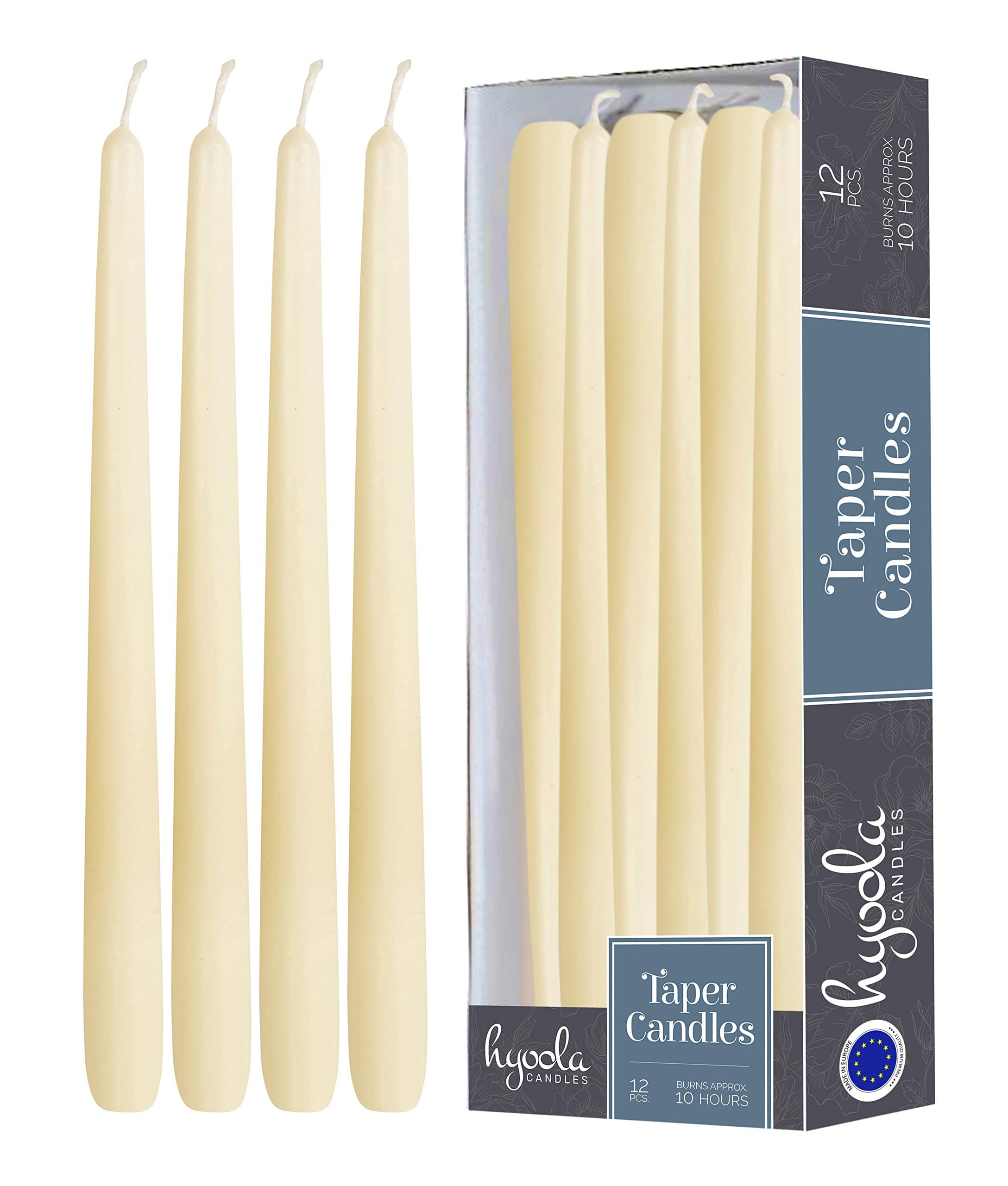Hyoola 12 Pack Tall Taper Candles - 12 Inch Woolwhite Dripless, Unscented Dinner Candle - Paraffin Wax with Cotton Wicks - 10 Hour Burn Time