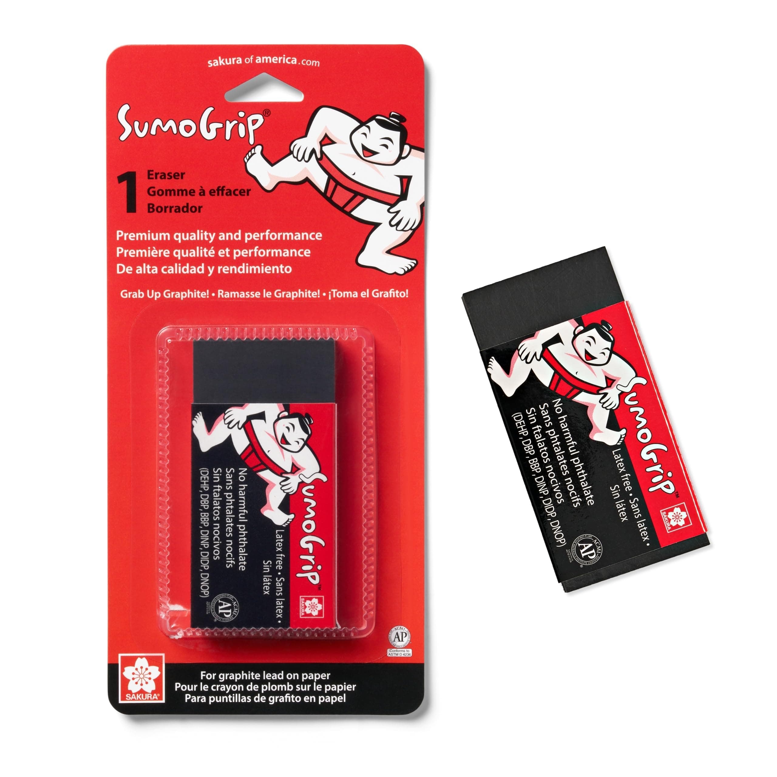 SumoGrip Block Eraser - Microporous Erasers for School, Drawing, and Writing - Black Color - Large Size B300