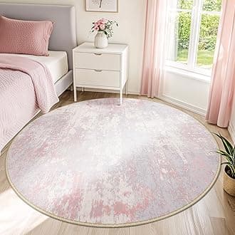 Washable Area Rugs 6ft Non-Slip Modern Abstract Soft for Living Room Entryway Bedroom Nursery, Print Pattern, Grey Pink