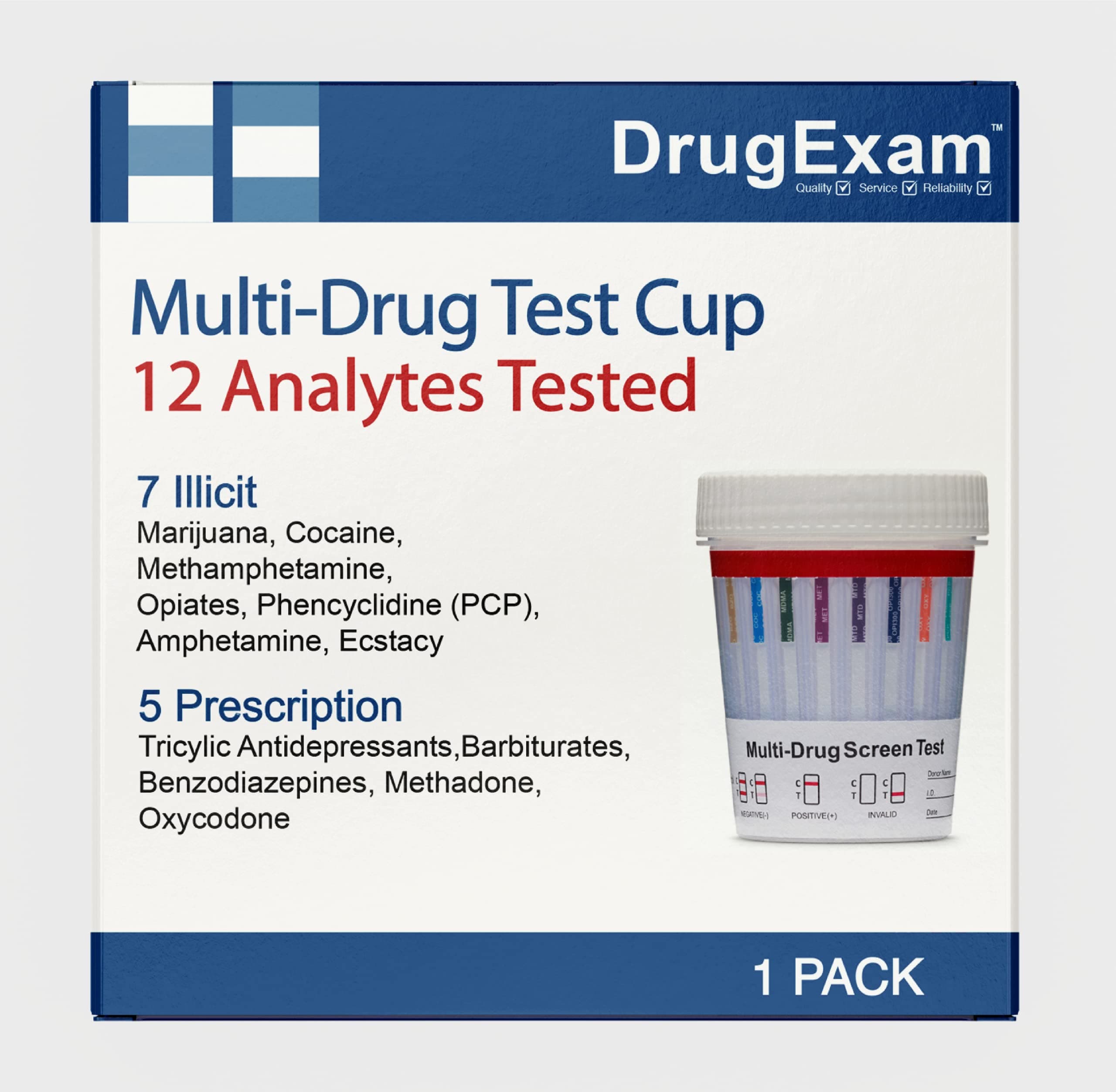 1 Pack - DrugExam Made in USA 12 Panel Drug Test Cup Kit with Temperature Strip-Testing Marijuana THC50/AMP500/BAR300/BZO300/COC150/MDMA500/MET500/MTD300/OPI300/OXY100/PCP25/TCA1000.Urine Test.