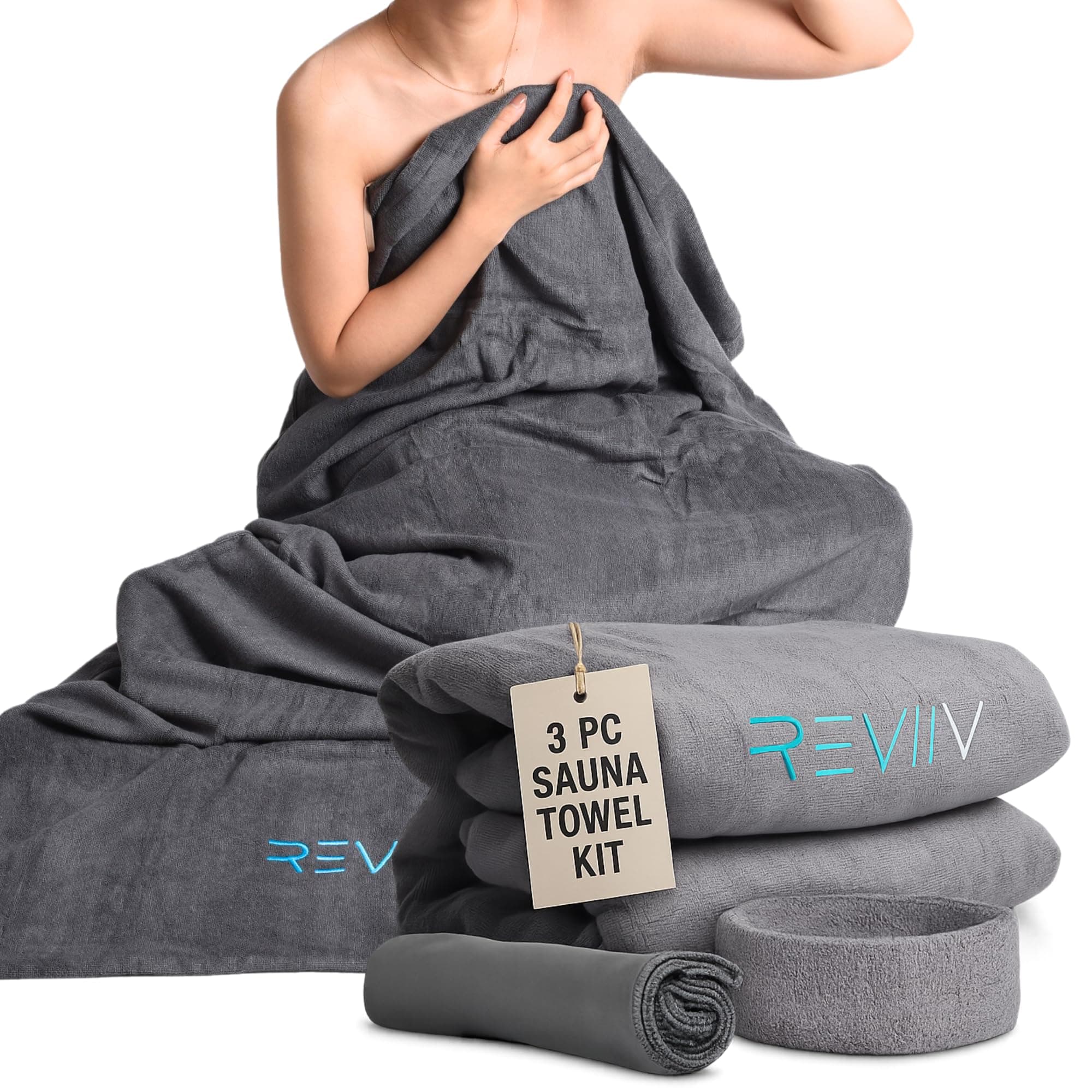 Sauna Blanket Insert Towel Kit - 3 Pcs Luxuriously Soft & Absorbent Sauna Towel Sack with Microfiber Face Cloth & Headband - Accessories for Infrared Blanket Simplified Cleanup - 70" x 30"