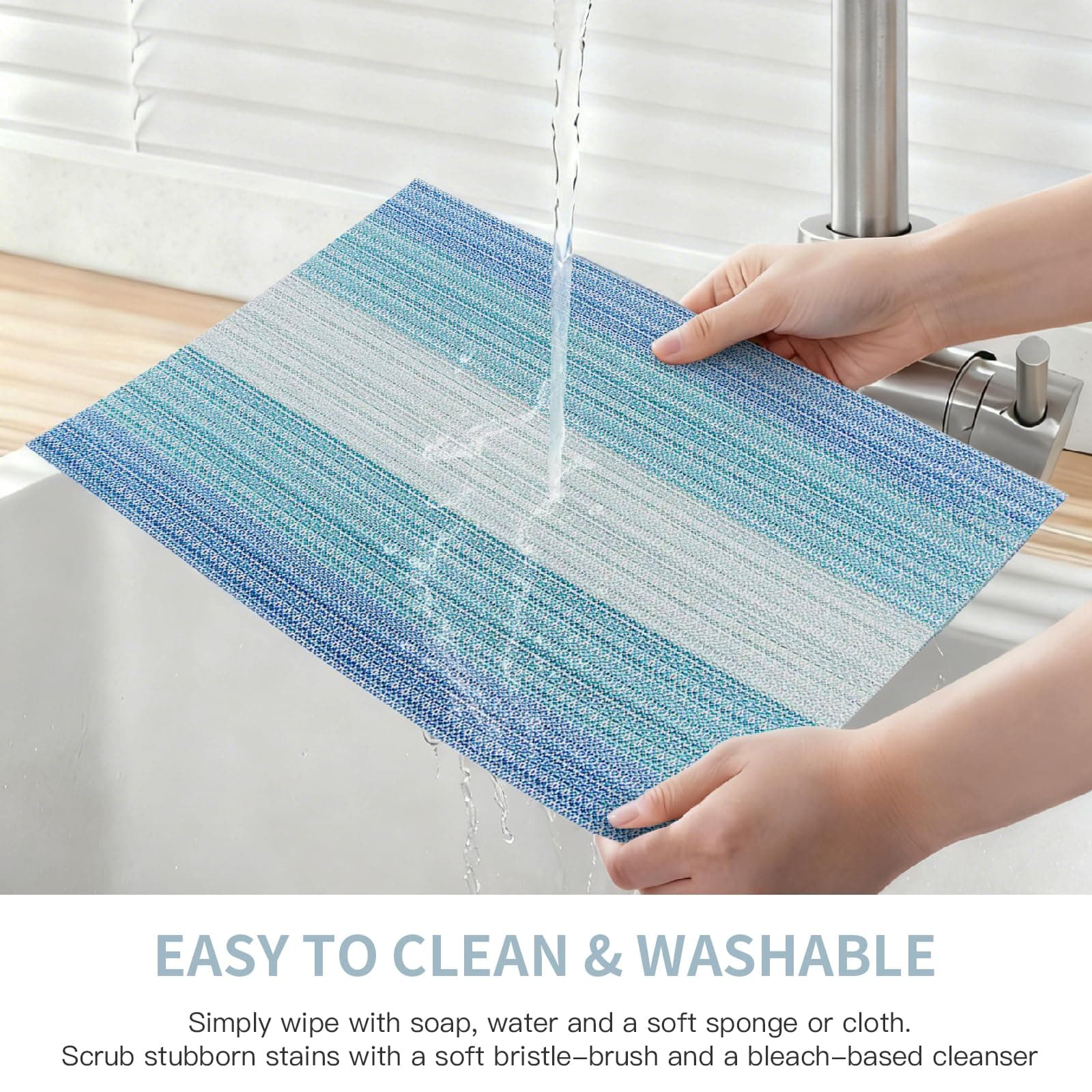 HeloHo Placemats Set for Dining Table Washable Woven Vinyl Placemat Heat Resistant Table Mats 4Pcs Blue