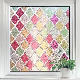 rabbitgoo Window Privacy Film, Stained Glass Window Film Decorative, Frosted Glass Privacy Covering Vinyl, Non-Adhesive Static Cling Tint Sun Blocking for Home Door, Multicolor, 17.5" x 78.7"