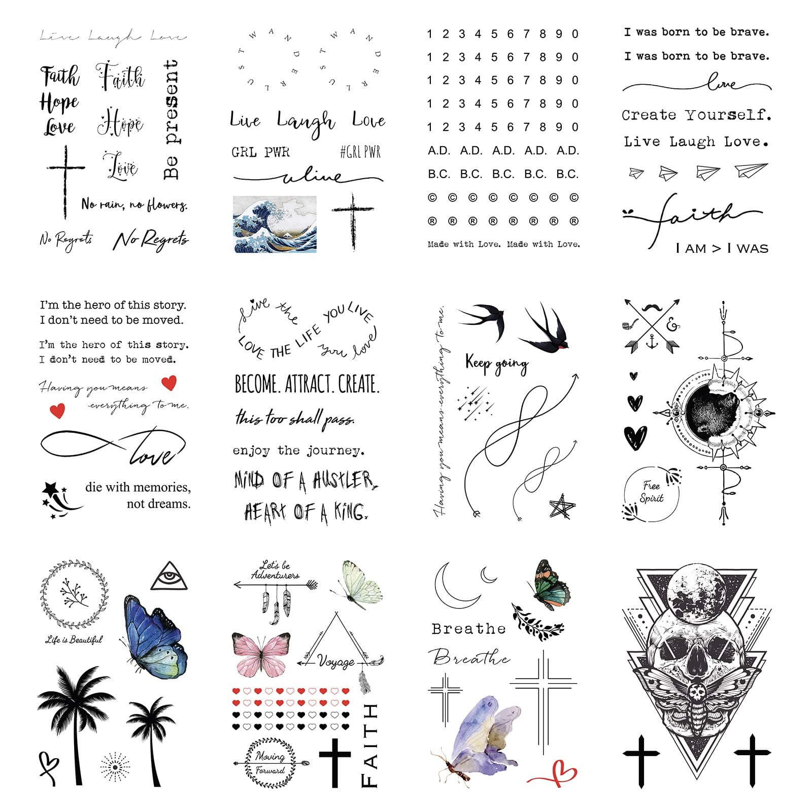 Everjoy Bohemian-inspired Realistic Temporary Tattoos for Women and Men - Waterproof, Long-lasting, and Meaningful Tattoo Designs including Butterfly, Moon, Sun, Love, Letters and Words