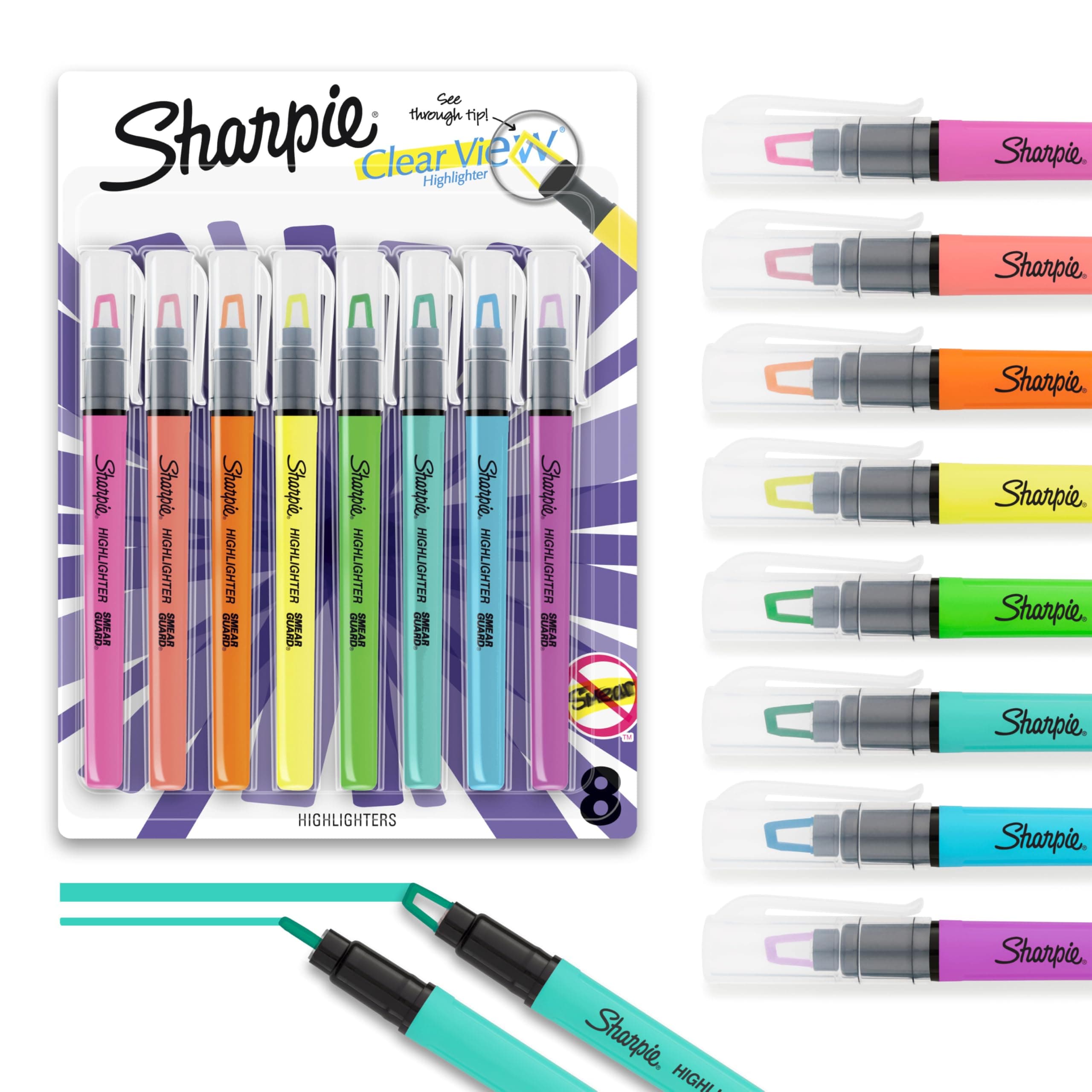 Sharpie Clear View Highlighter Stick, Assorted, 8 Count(1966798), Pack Of 1