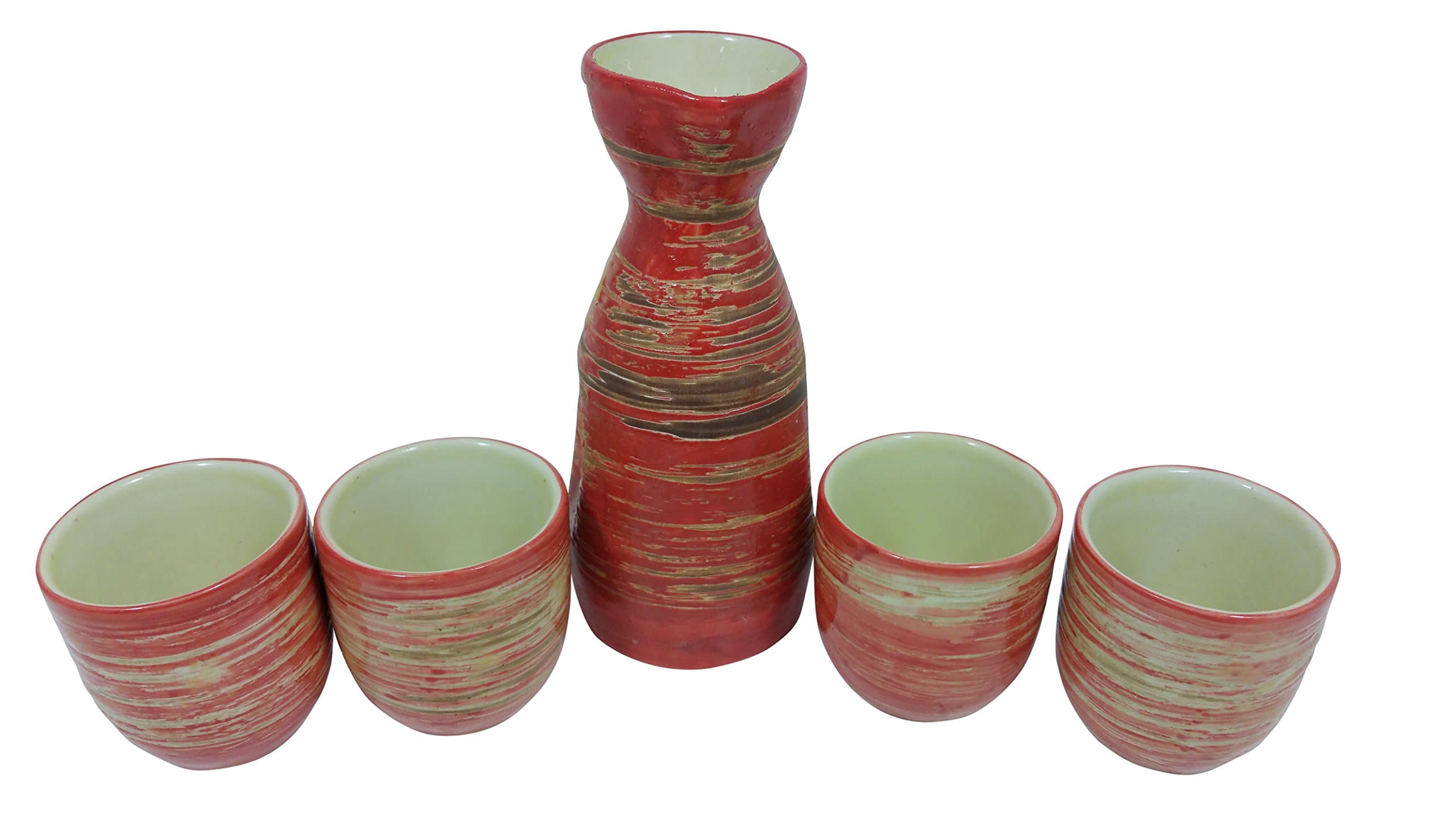 Modern Everyday Ceramic 5 Piece Japanese Sake Set Red