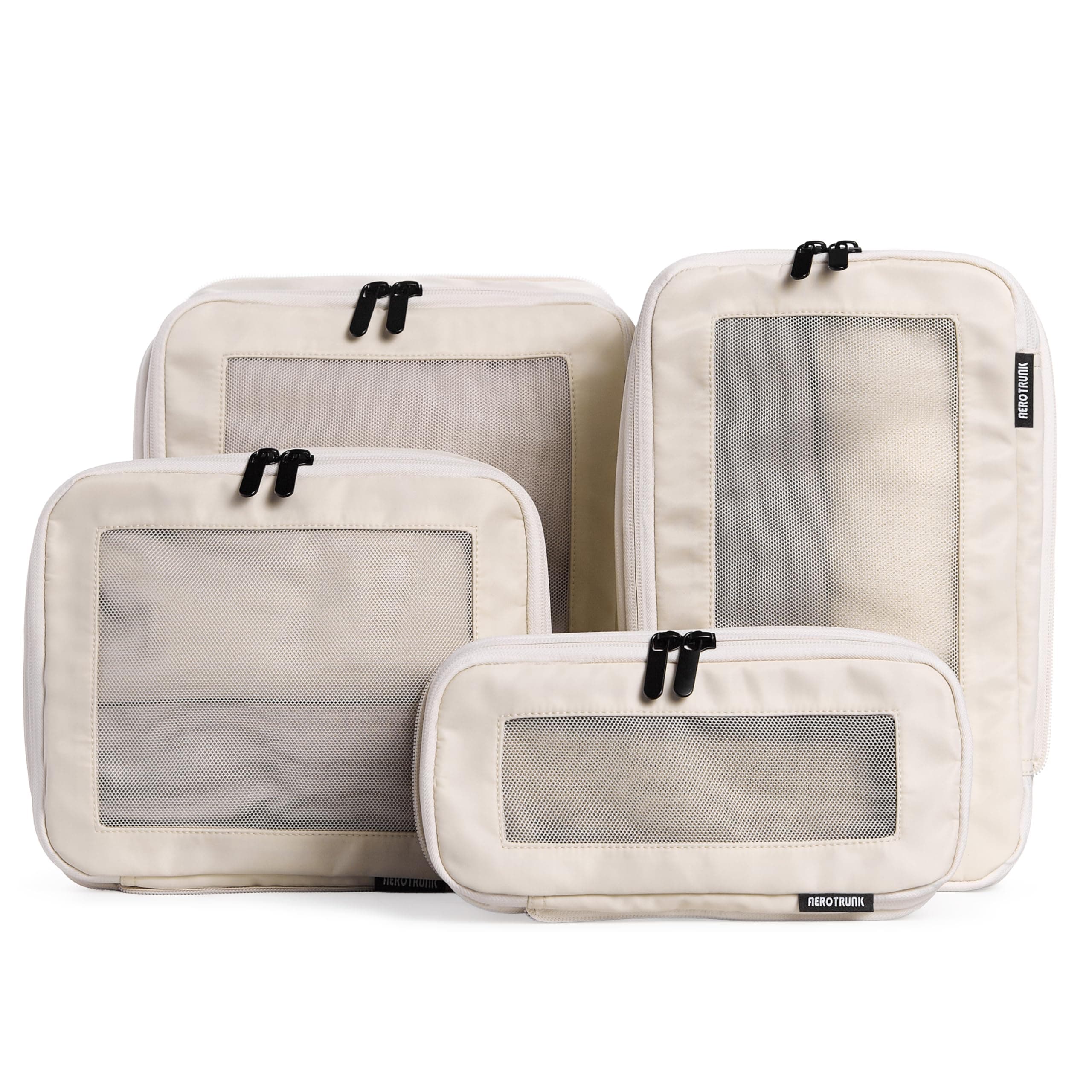 Aerotrunk Compression Packing Cubes for Suitcases - Double Zipper Compression Luggage Organizers - Washable Travel Packing Cubes (4-Pack, Beige)