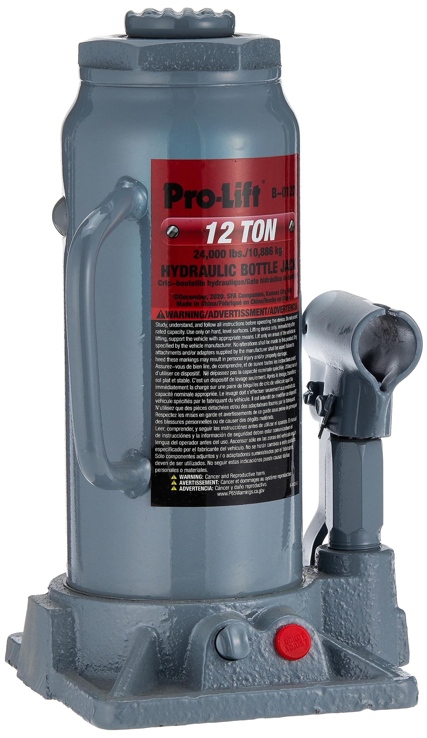 B-012D Grey Hydraulic Bottle Jack - 12 Ton Capacity