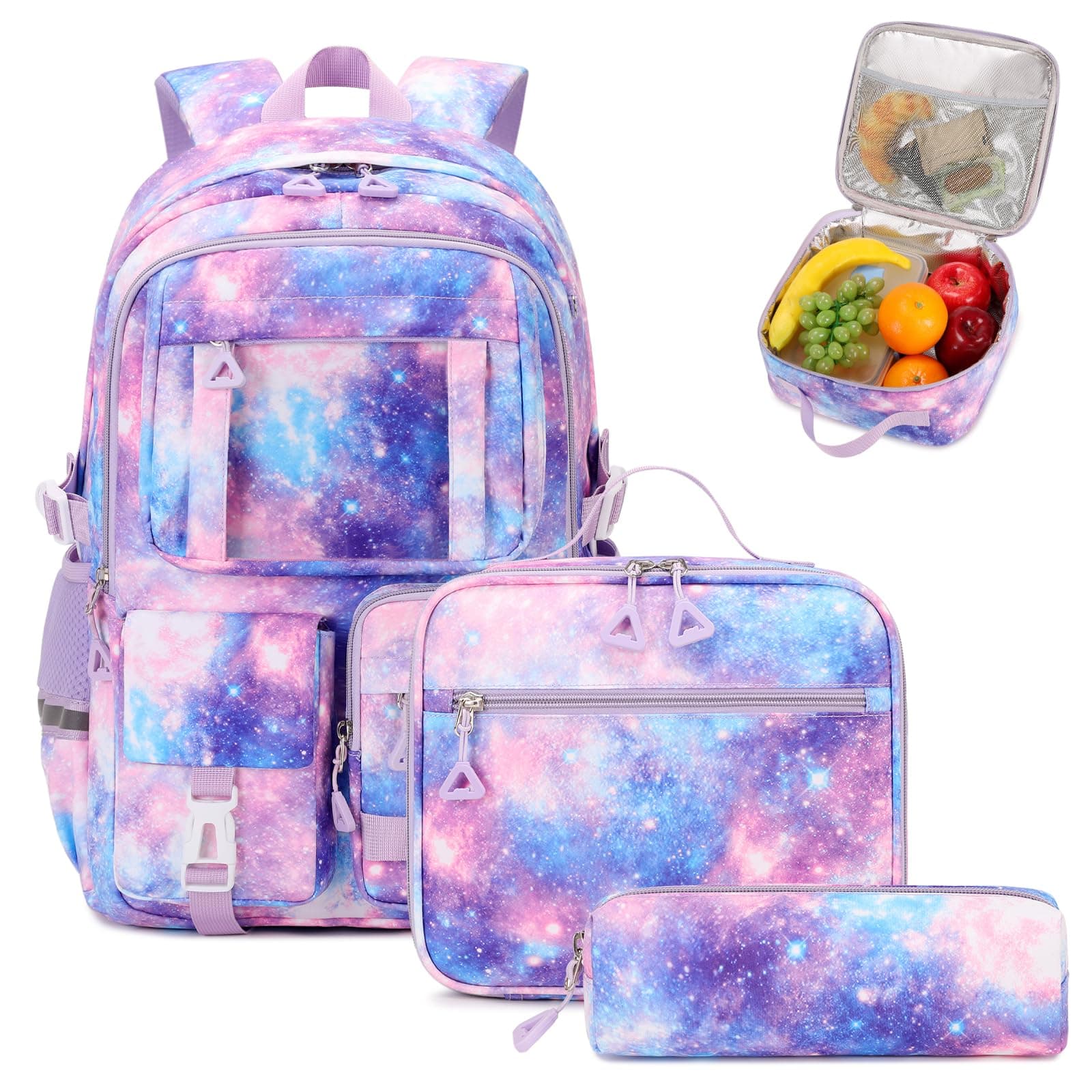 Backpack for Girls 3pcs Set Kids Backpack with Lunch Box Students Kawaii Book Bag for Elementary Primary Middle School Bags - Ita Backpack - Galaxy