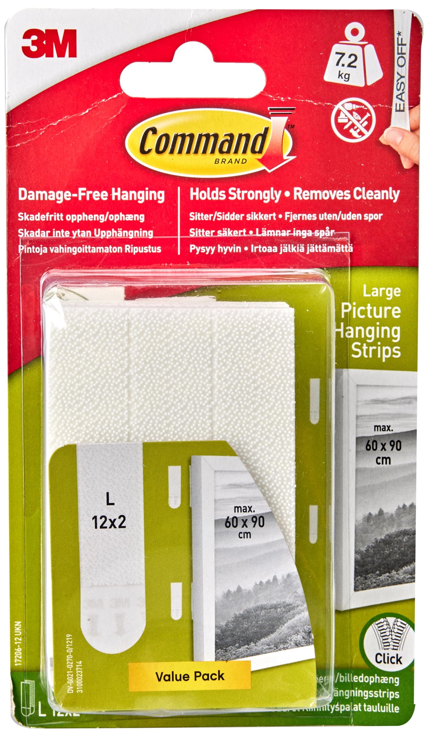Command and and Frame Hanging Strips, 4-pairs (17206-es, White, L) 12 Pairs 051141357577 1