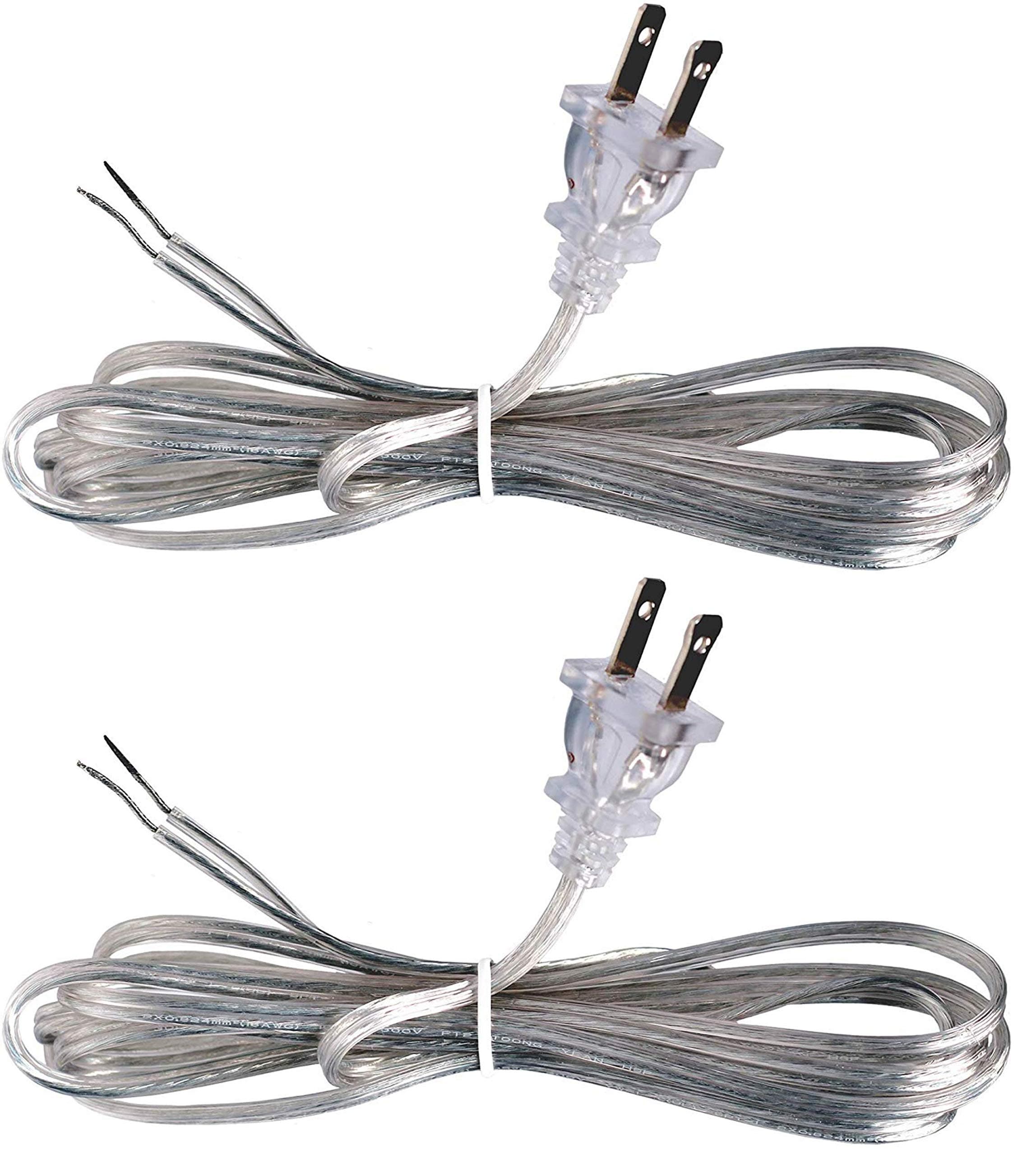 Creative Hobbies Clear Silver Lamp Cord - 8 Foot Long, SPT-1, 18 Gauge, UL Listed Power Cord for Lamp Repair or Replacement | 2 Pack