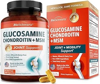 Glucosamine Chondroitin MSM Joint Support Supplement - Collagen Peptides, Turmeric and Ginger, Hyaluronic Acid, Glucosamine Chondroitin Sulfate for Joint Comfort - Gluten Free, Non GMO, 180 Capsules