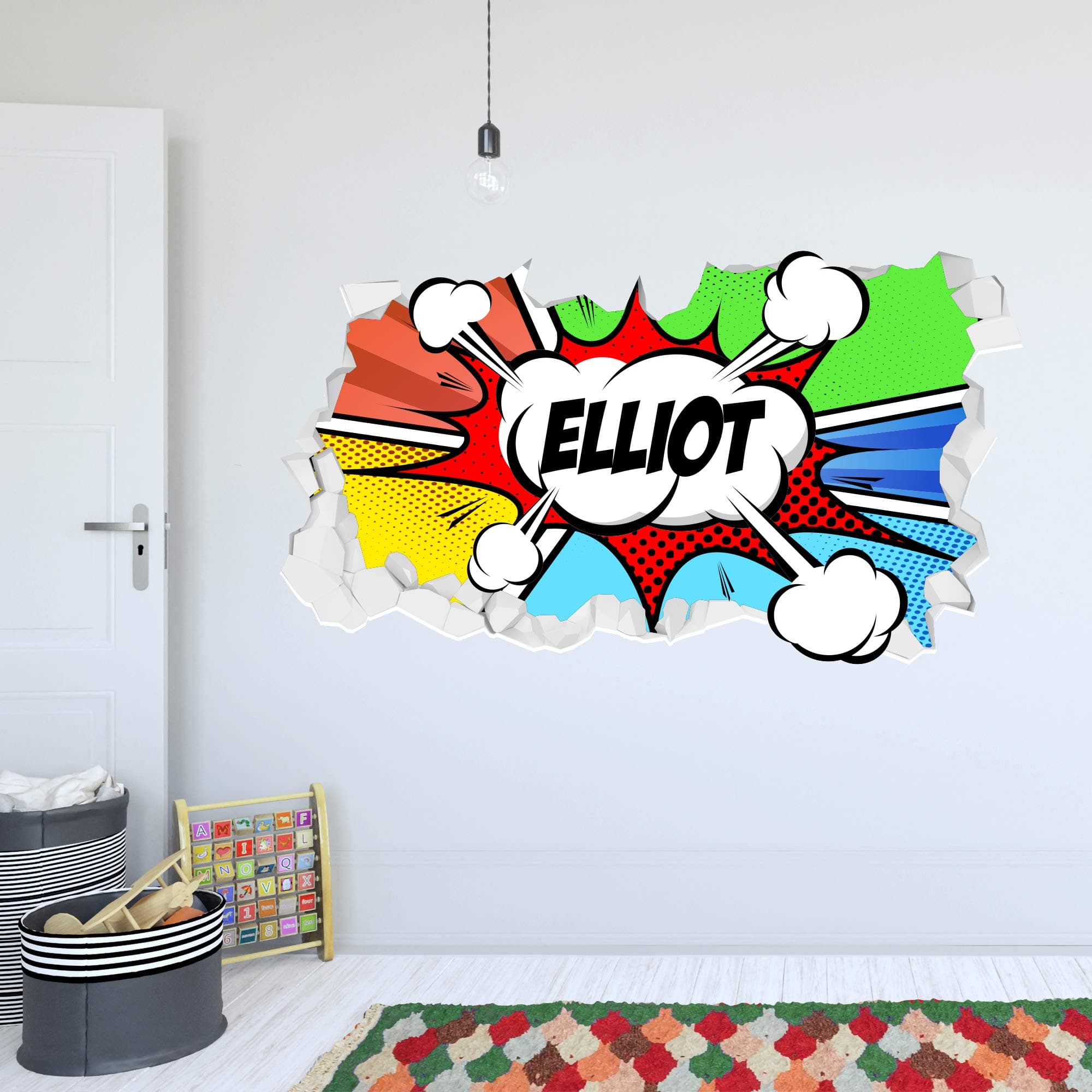 Comic Pop Art Personalised Broken Wall Sticker Art Home Decal Mural (60cm Width x 30cm Height)