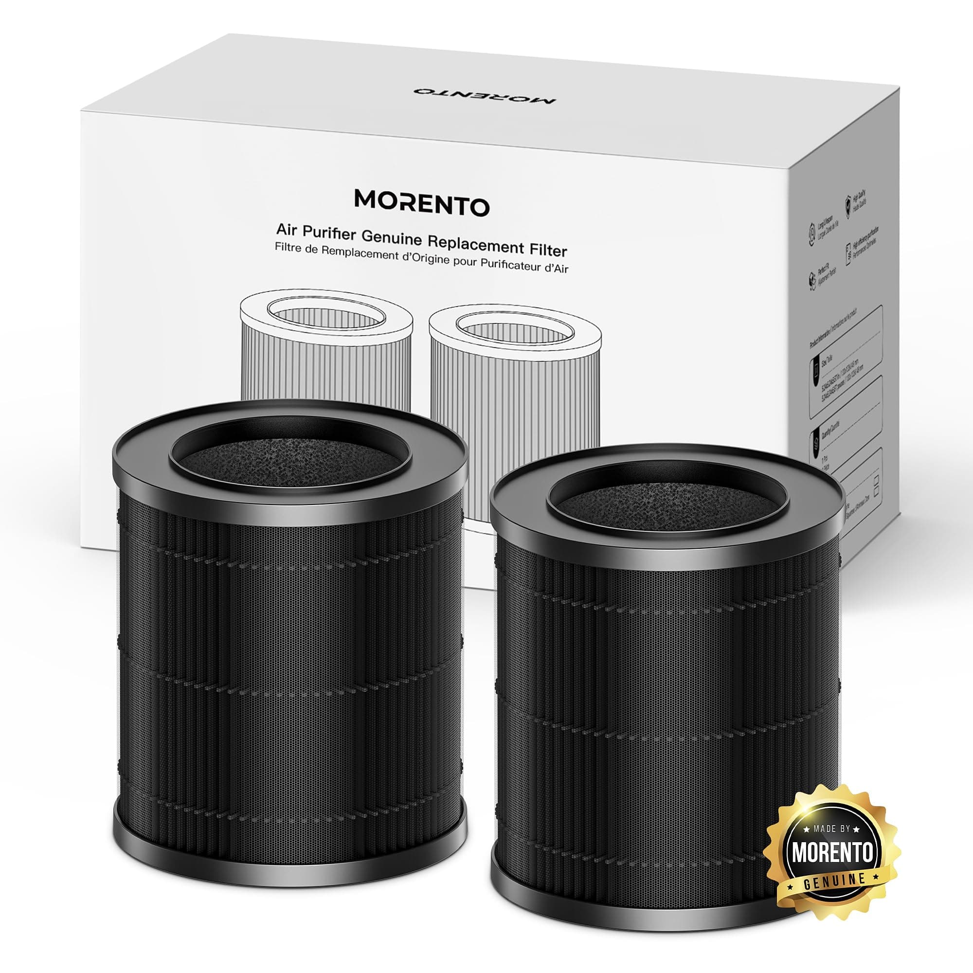 MORENTO 2 Pack MR2566 Genuine Air Purifier Replacement Filter for MR2566 Air Purifier, Original Version