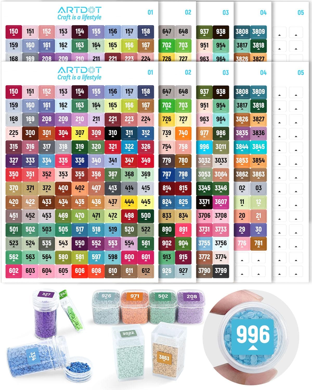 ARTDOT 2 Set Label Stickers for Diamond Art Storage Kits for Adults, 489 Colors Stickers Matched with Actual Embroidery Floss as Diamond Painting Accessories and Cross Stitch Supplies