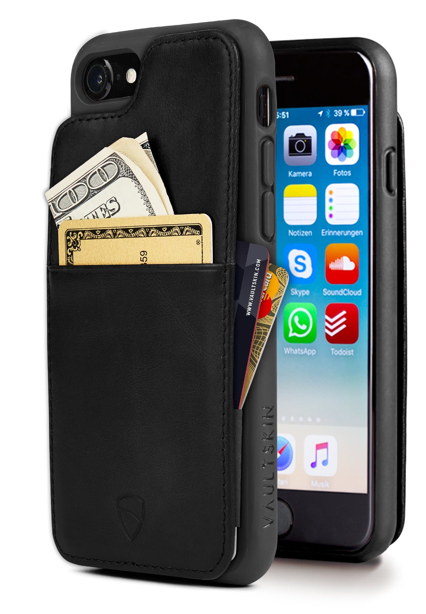 Vaultskin Eton Armour for iPhone SE (2nd & 3rd Gen), Slim Minimalist Leather Case for Cars and Cash - Holds up to 8 Cards