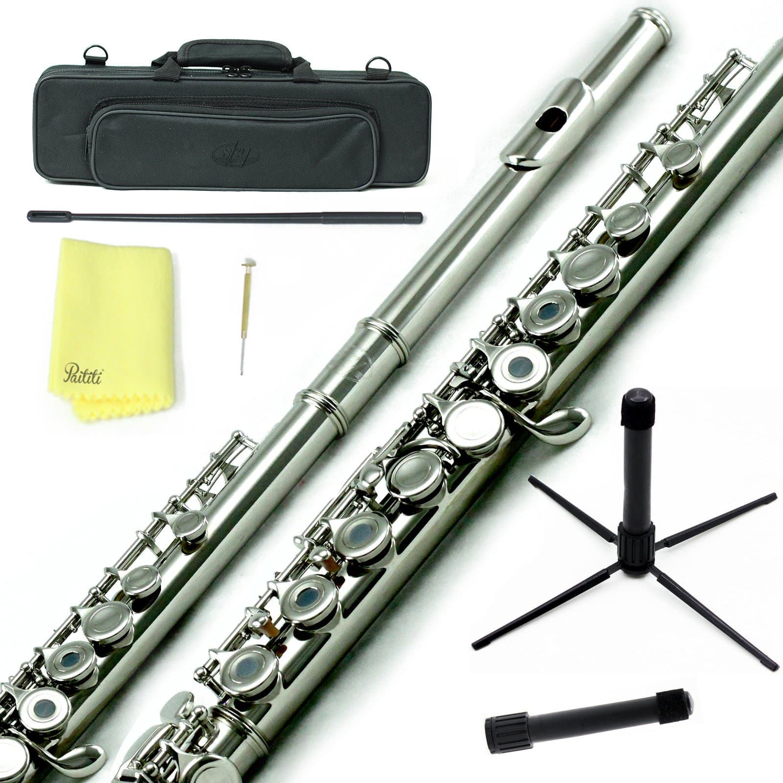 Sky Nickel Plated Silver Keys Open Hole C Flute with 1 Year Manufacturer Warranty, Guarantee with Lightweight Case, Cleaning Rod,