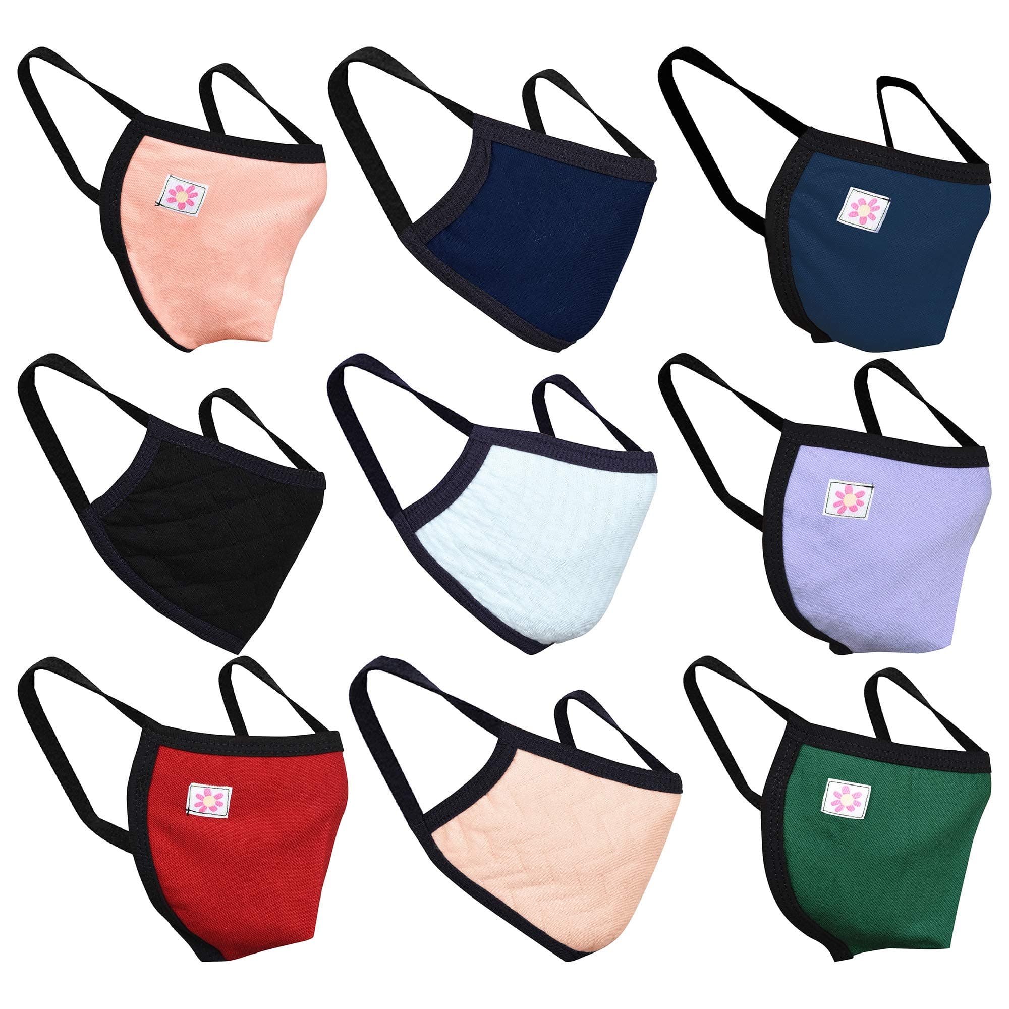 Mystika Unisex Single Layer Cotton Washable Face Mask (Pack of 9)