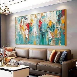 Extra Large Abstract Painting on Canvas, Abstract Wall Decor, Blue Gold Wall Art, Textured Style Artwork, Abstract Print Art, Modern Canvas Art Wall Decor, Wall Decor Office Living Room (Gold Frame, 36"x20"|92x52cm)