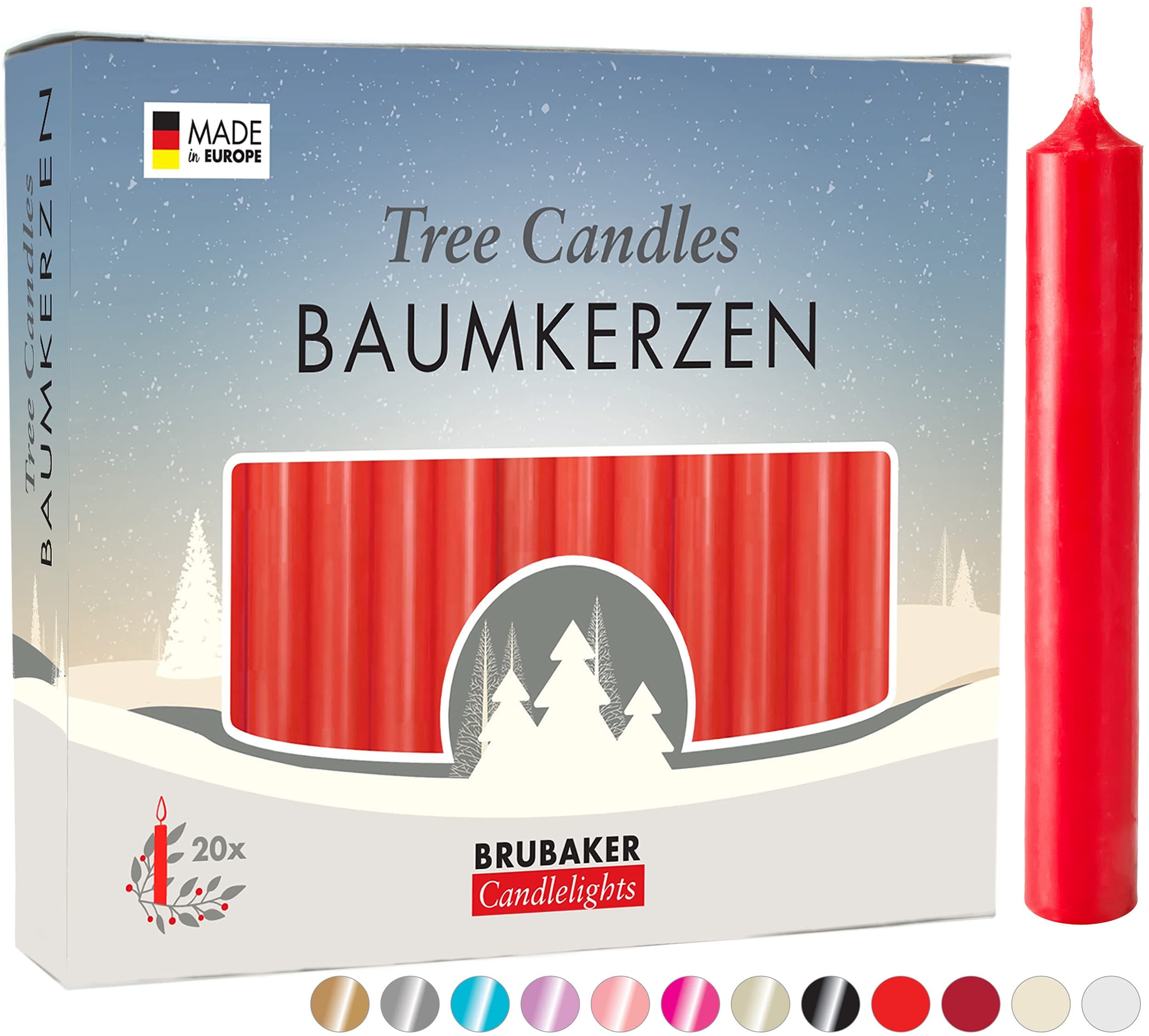 – BRUBAKER 20 Pack Tree Candles - Pyramid Christmas Tree Candles - Red