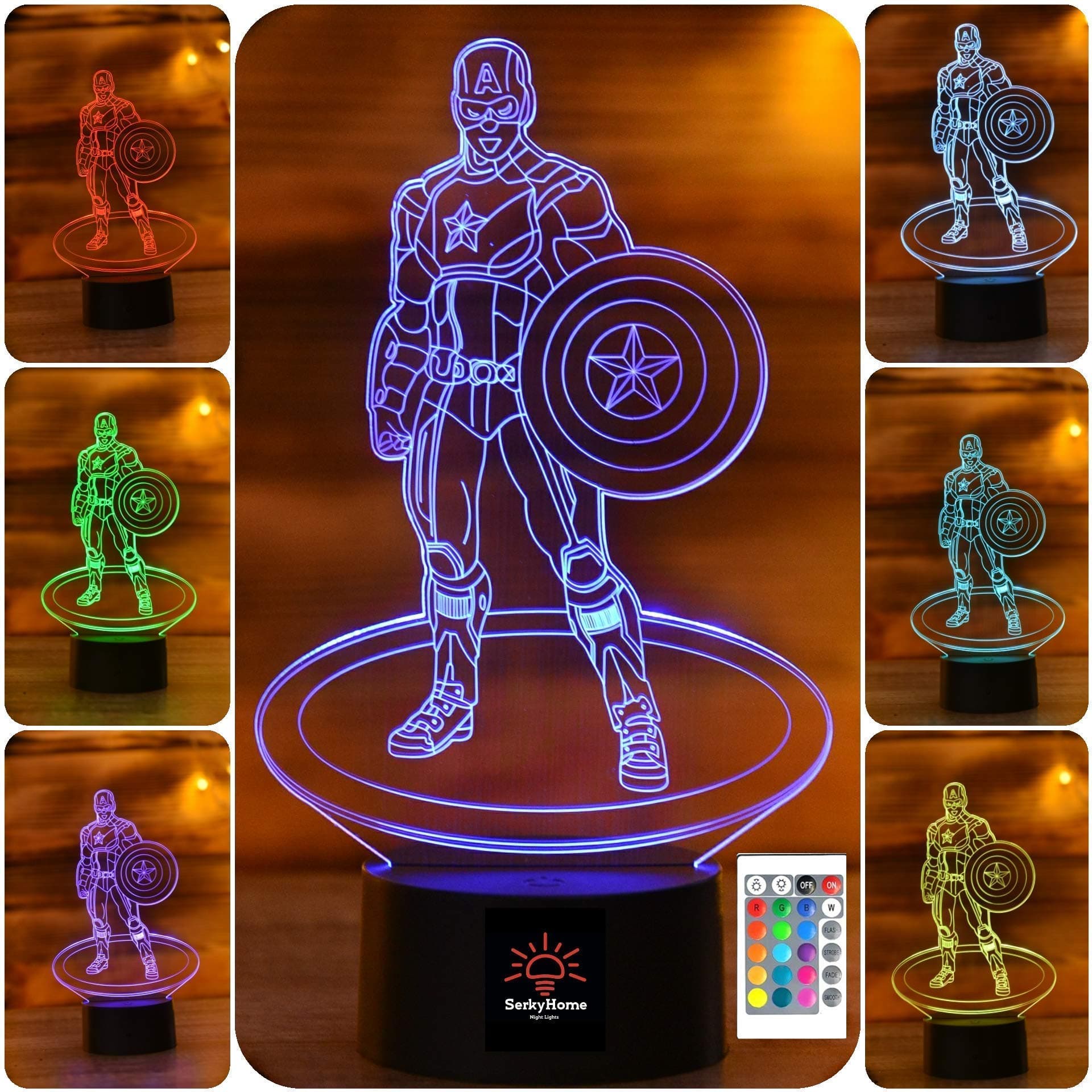 Serkyhome 3D Illusion Night Lights for Kids with Remote Control 7 Colors Led Table Lamp-6 Year Old Boy Gifts