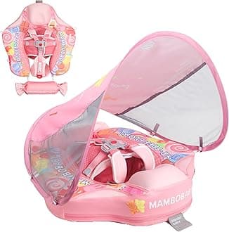 Mambobaby Baby Swim Float with Canopy Non-Inflatable Infant Pool Swim Float Add Tail Solid Water Floats Smart Swim Trainer for Infant Toddler 3-24 Months