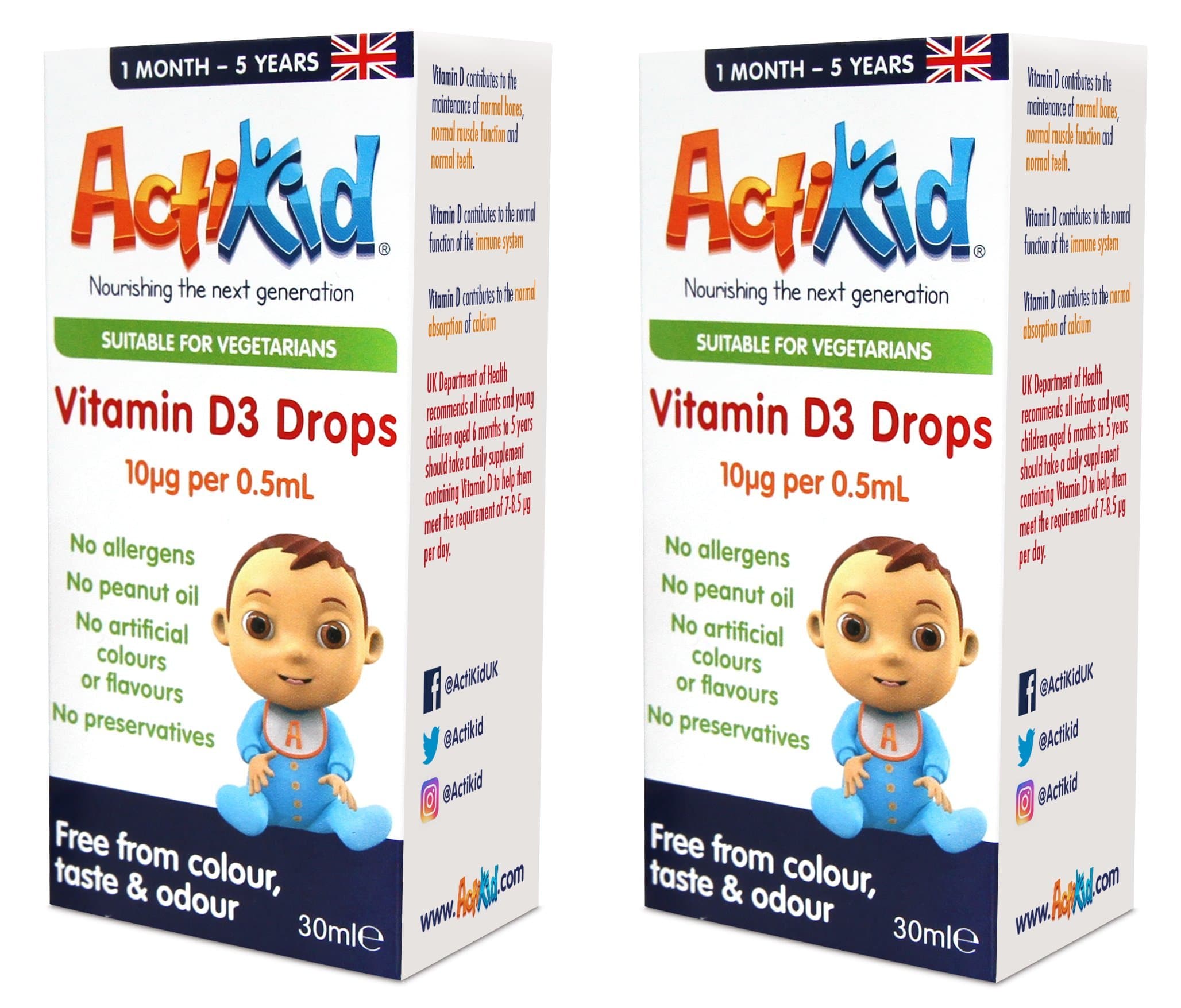 2X ActiKid Vitamin D3 Drops 30ml, Immune System Booster