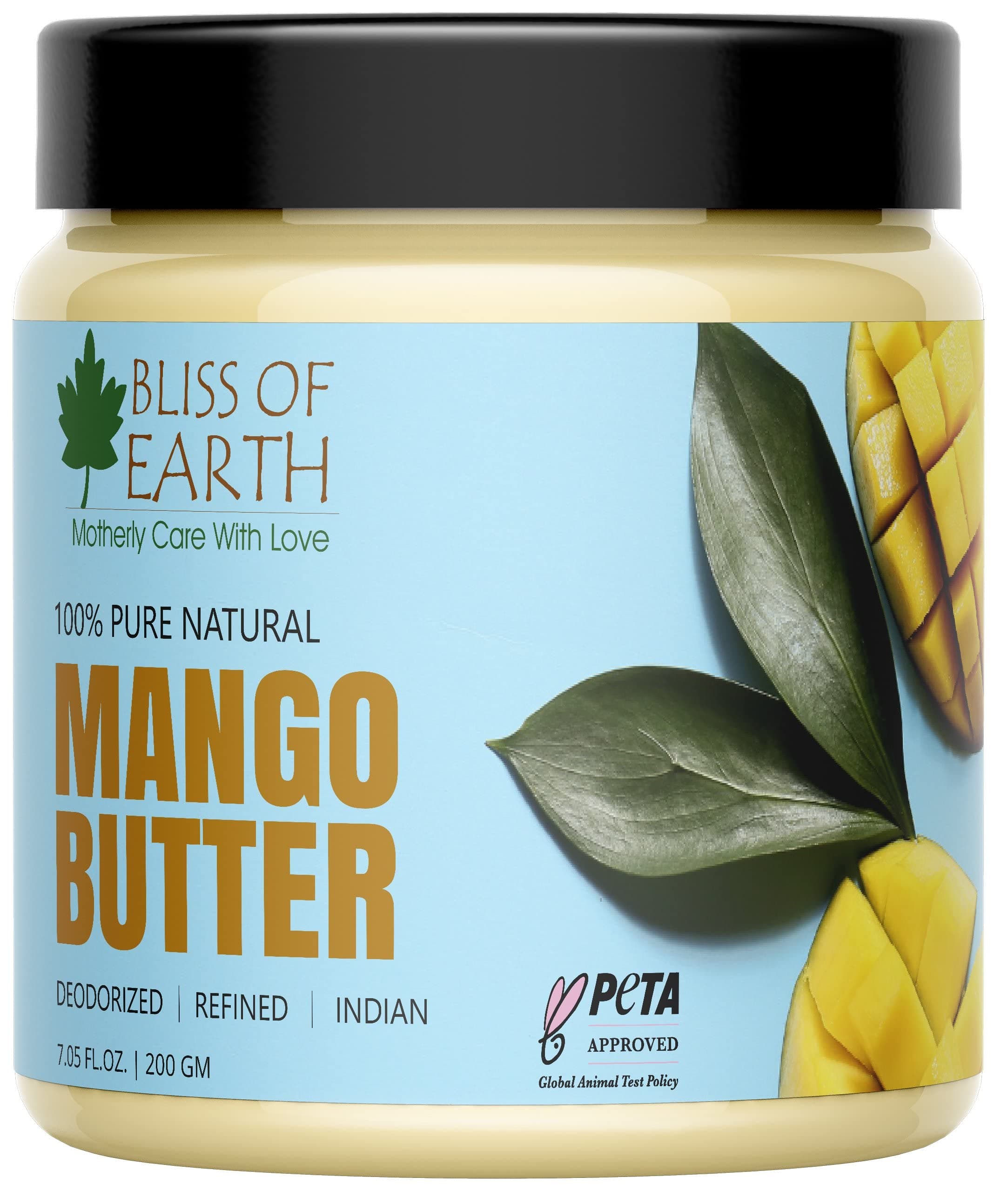 Bliss of Earth Mango Butter Unrefined Organic, Natural Moisturizer for Face, Stretch Marks, & Dry Skin, Raw Mango Butter for Hair, Body & Lips, Soothing & Healing Properties – 200g