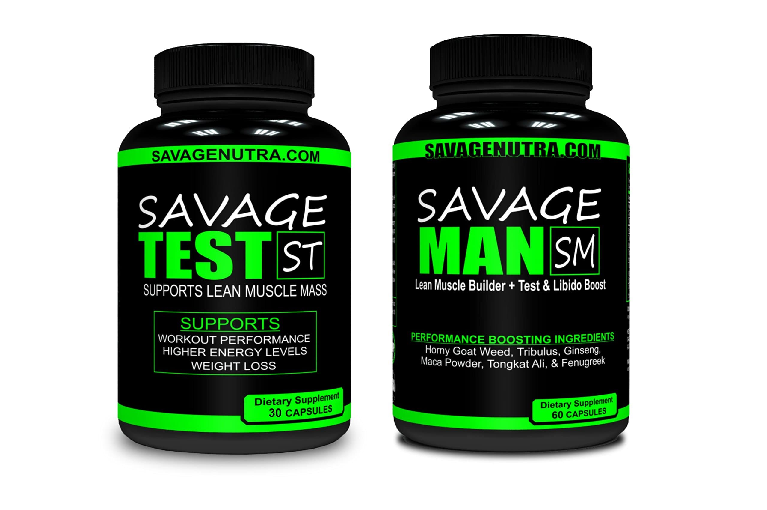 Bundle: 1 Savage Man 60's + 1 Savage Test 30's = 1 Month Supply (Boost Testosterone + Boost LIBIDO + Supports Lean Muscle Mass + Muscle Growth + Strength)