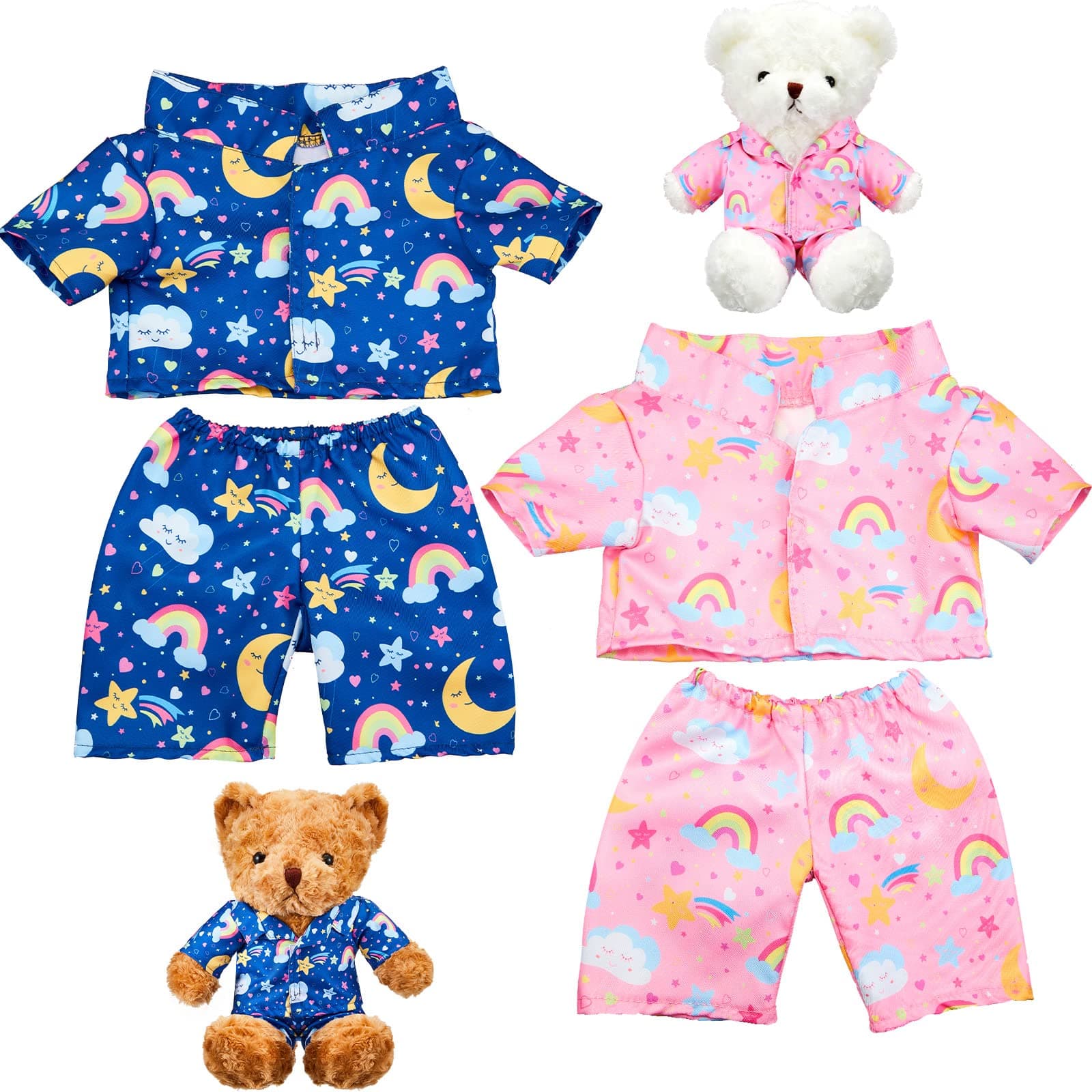 Civaner 2 Pack Blue And Pink Bear Clothes Outfit, Fit Most 12-16 Inch Bears Stuffed Animal Pajamas Plushie For Animals, Pre-Kindergarten Toys(Rainbow Style)