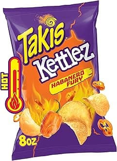 Takis Habanero Fury Kettlez 8 oz Sharing Size Bag, Habanero Flavored Hot Spicy Kettle-Cooked Potato Chips