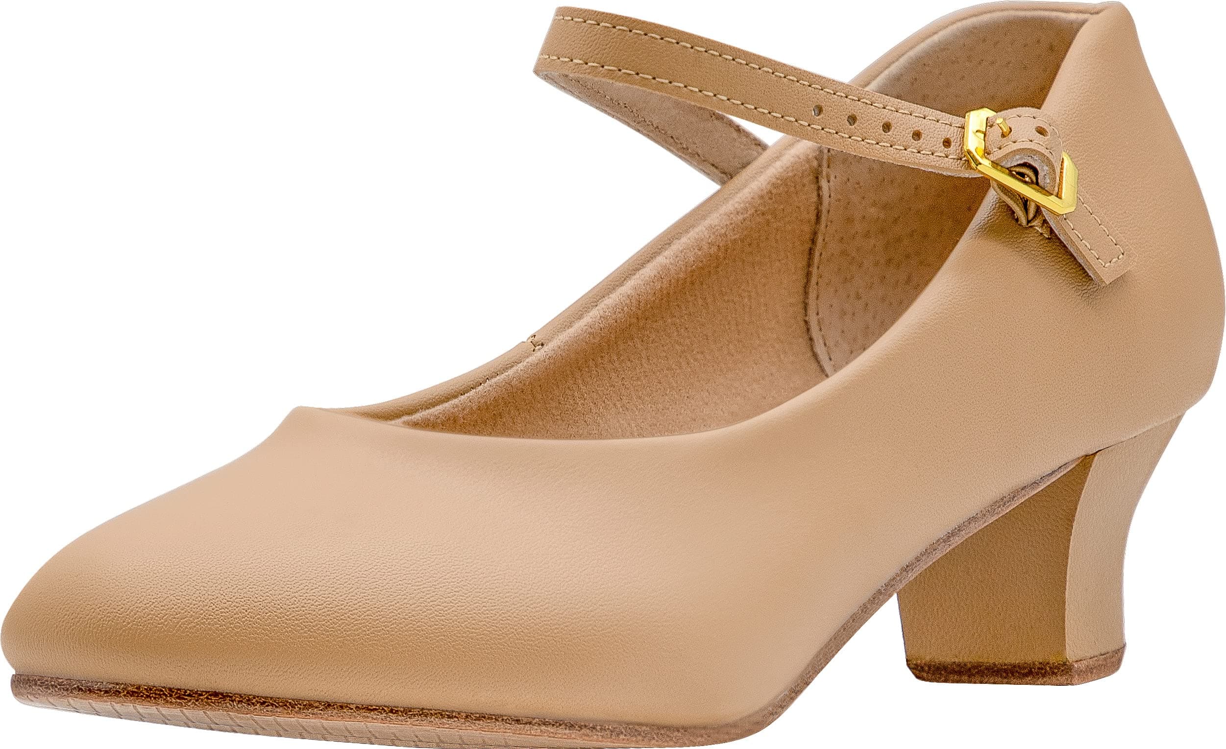 Linodes PU Leather Ankle Strap Character Shoe 1.55'' Dance Shoes for Women-UPD