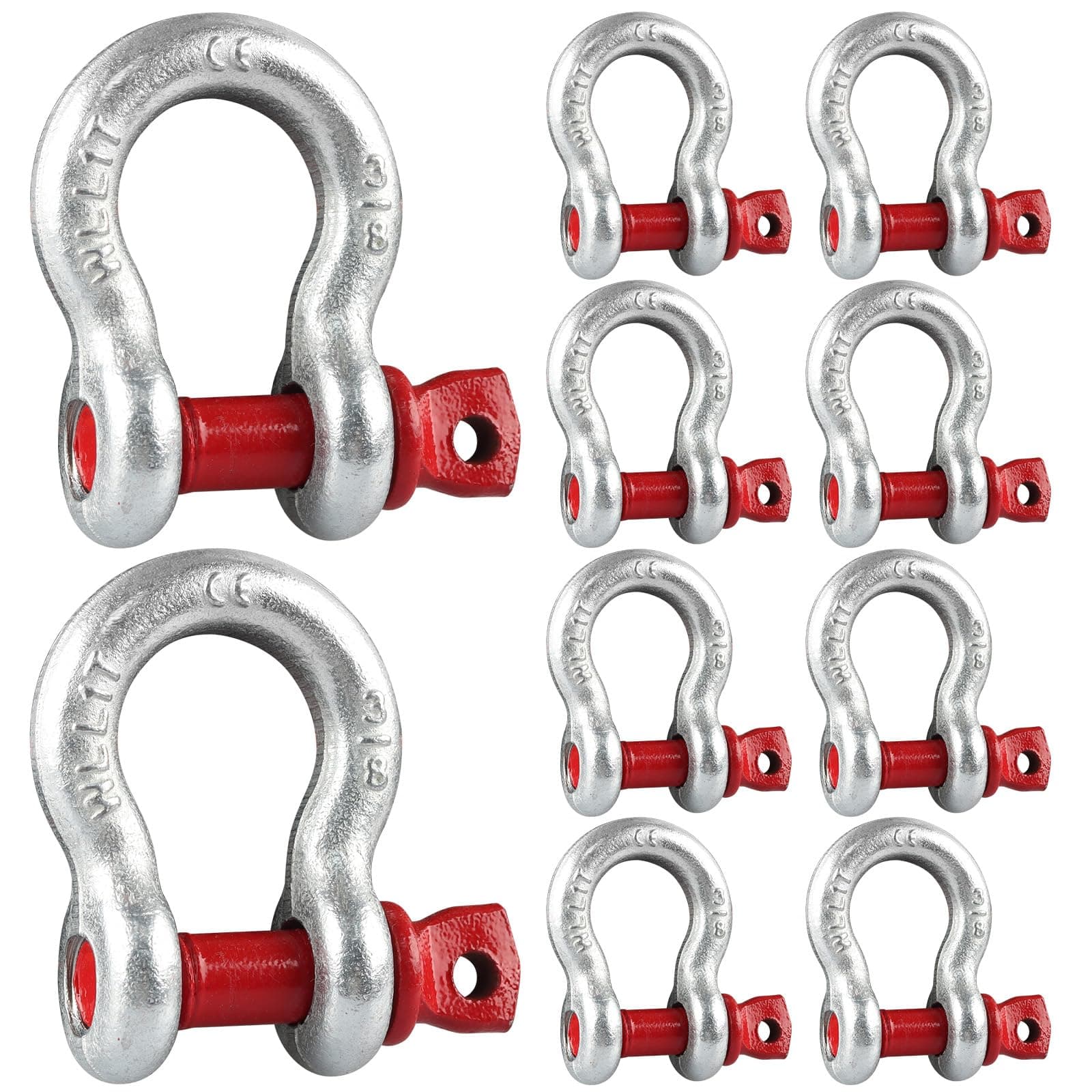 10 Pcs 3/8'' D Ring Anchor Shackles for Towing, Galvanized Screw Pin Clevis Shackle WLL 1 Ton (2204 lbs) Perfect for Jeeps/ATV's/Trucks/Trailers/Outdoor Adventure Camping