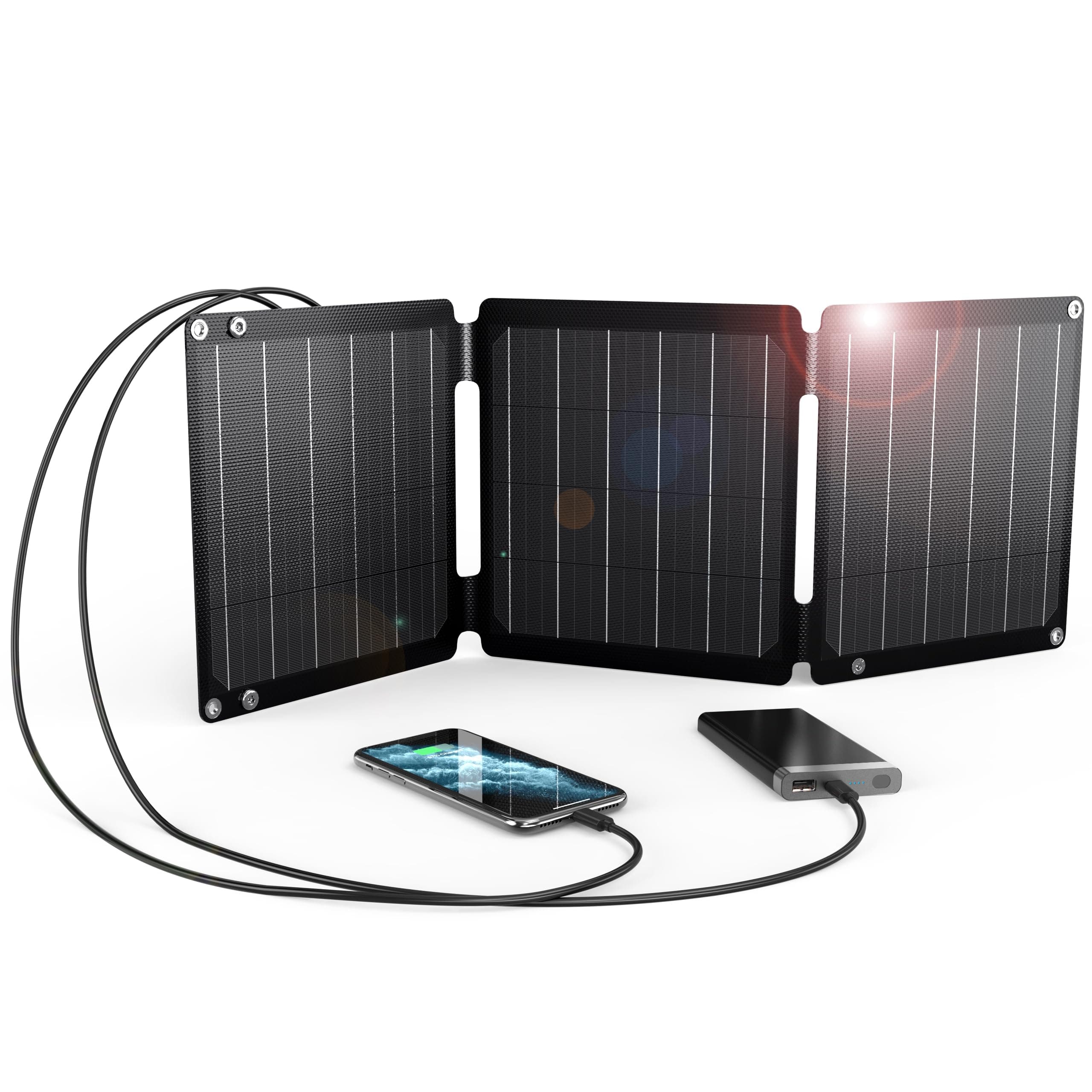 Ultra-Light 21W Portable Solar Charger, BigBlue Foldable Solar Panel Charger with USB-A and USB-C (5V/4.2A Toal), IP68 Waterproof for Camping, Emergency Power, Compatible with Phone, Power Bank etc.