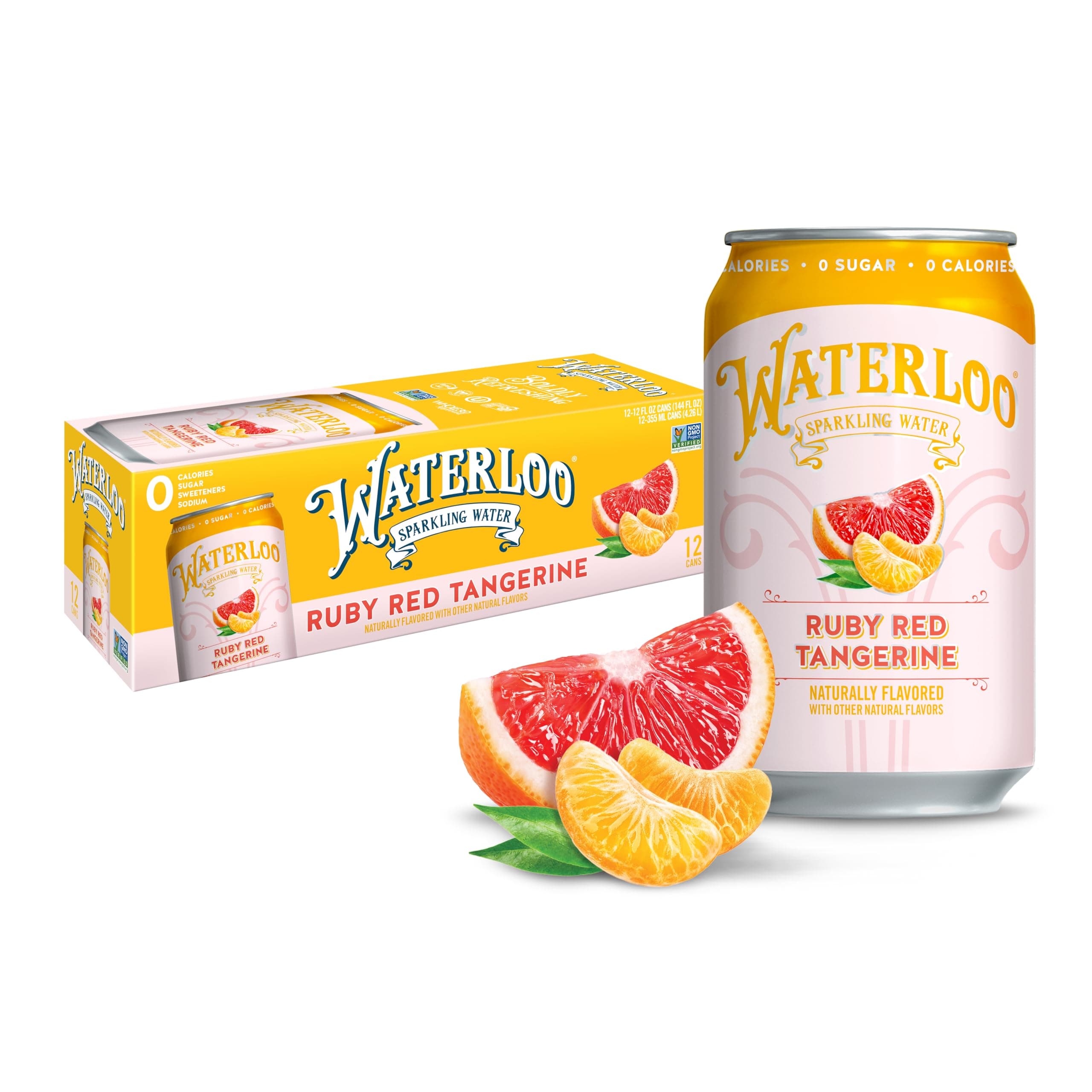 Waterloo Sparkling Water, Ruby Red Tangerine Naturally Flavored, 12 Fl Oz Cans (Pack of 12) – Zero Calories and Zero Sugar or Sweeteners