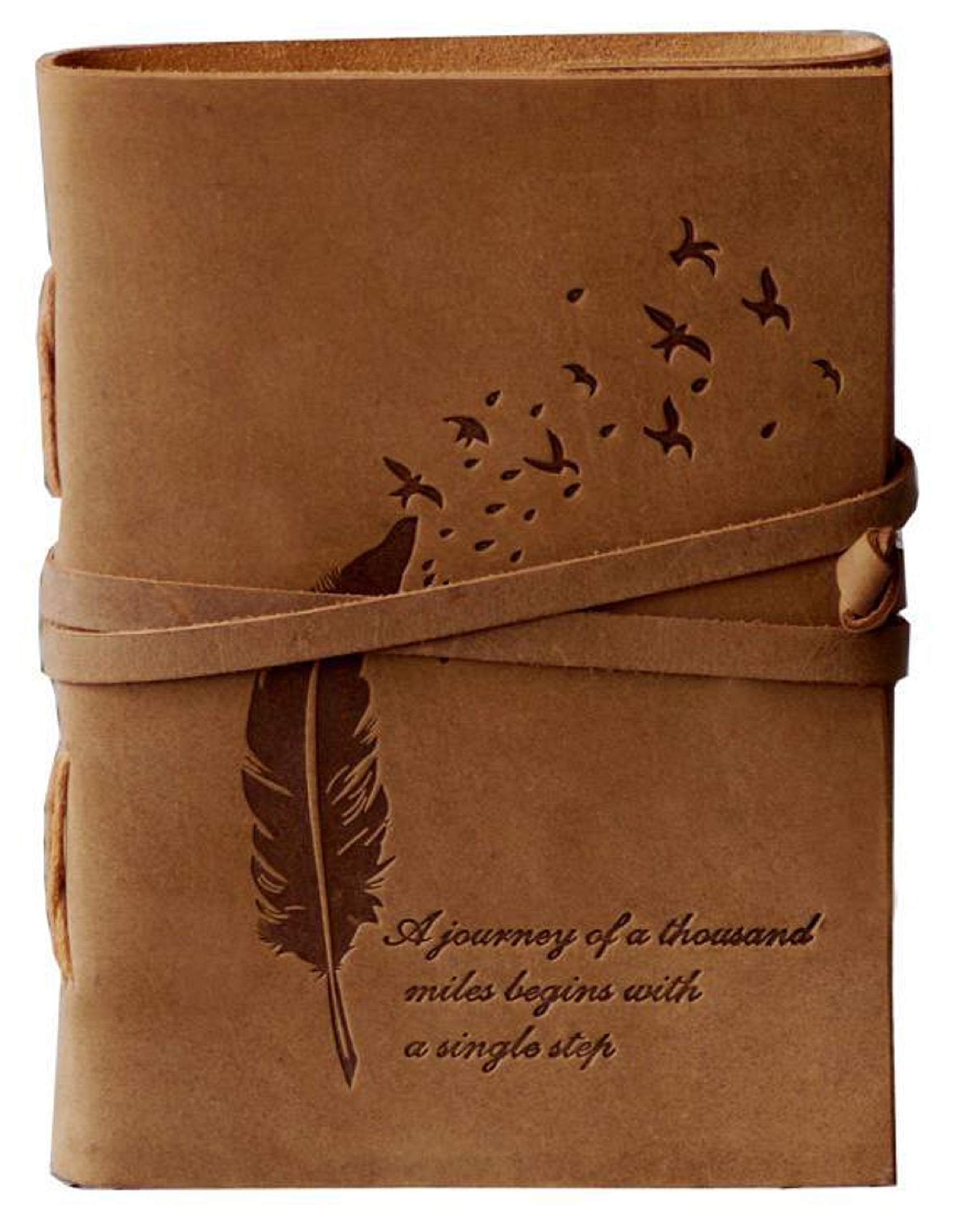 Leather Diary Embossed With Leaf of Tree & a Quote Antique Handmade Leather Bound Diary cum Notepad for Men and Women Plain Paper of 5×7 Inch Size 240 Pages Perfect for Travel Diary